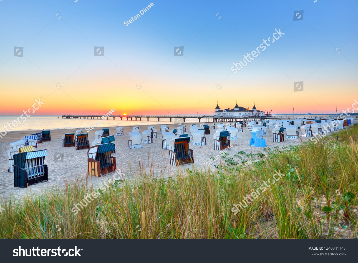 morning time at baltic sea beach and sight Ahlbeck pier in sunrise #1240341148