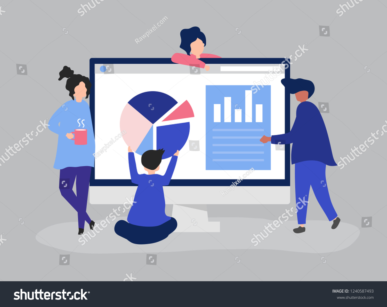 Characters of people analyzing graphs and - Royalty Free Stock Vector ...