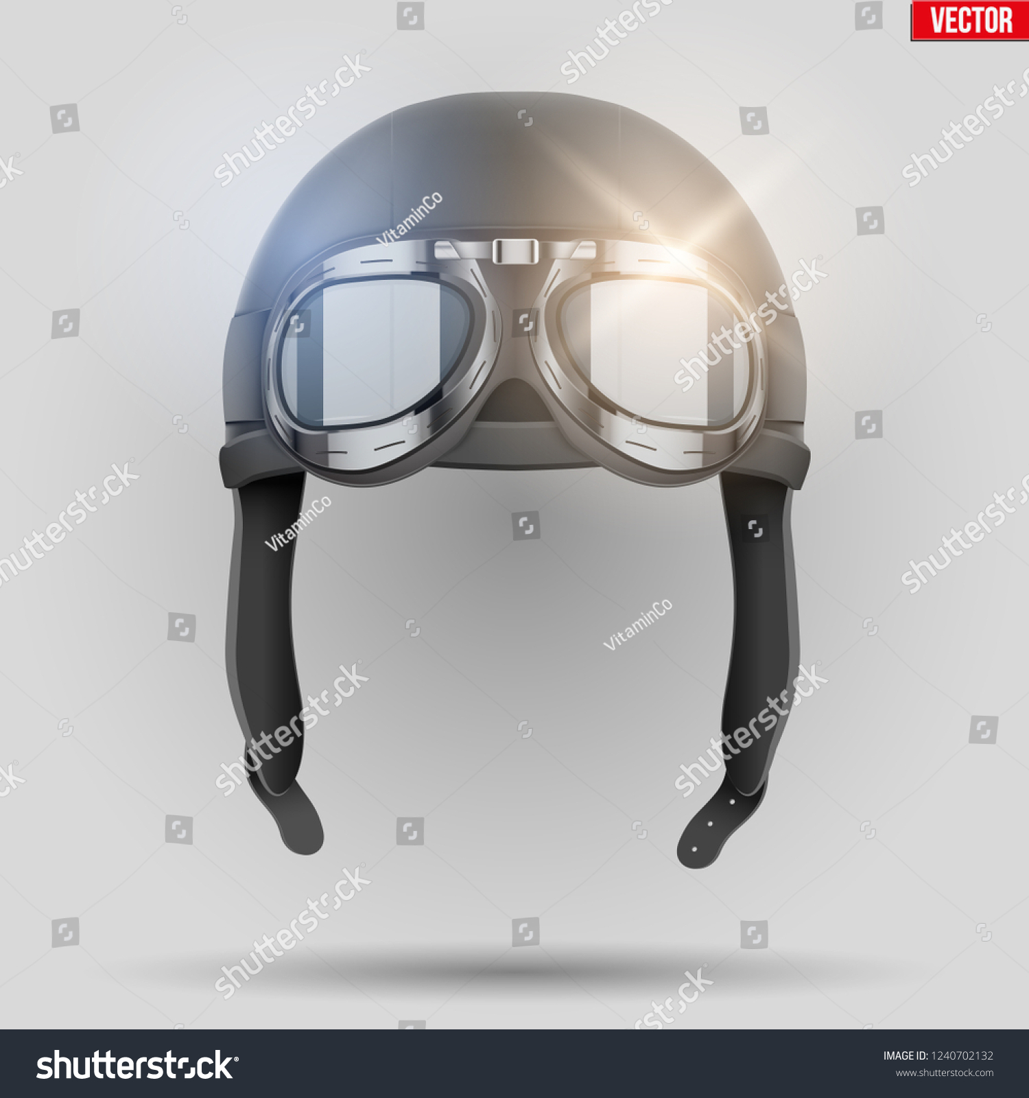 Retro aviator pilot leather helmet with goggles. - Royalty Free Stock ...