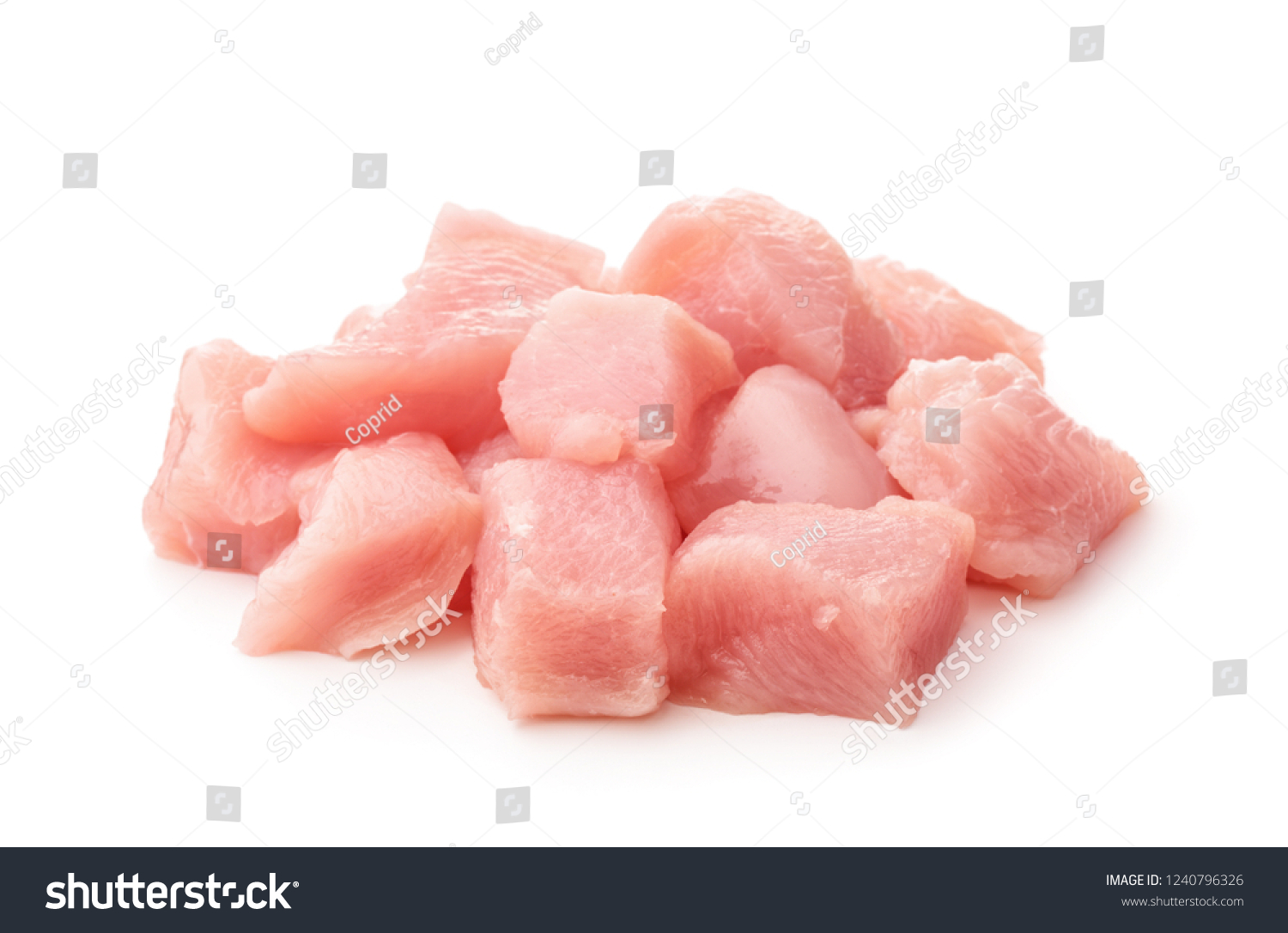 Raw chicken fillet chunks isolated on white #1240796326