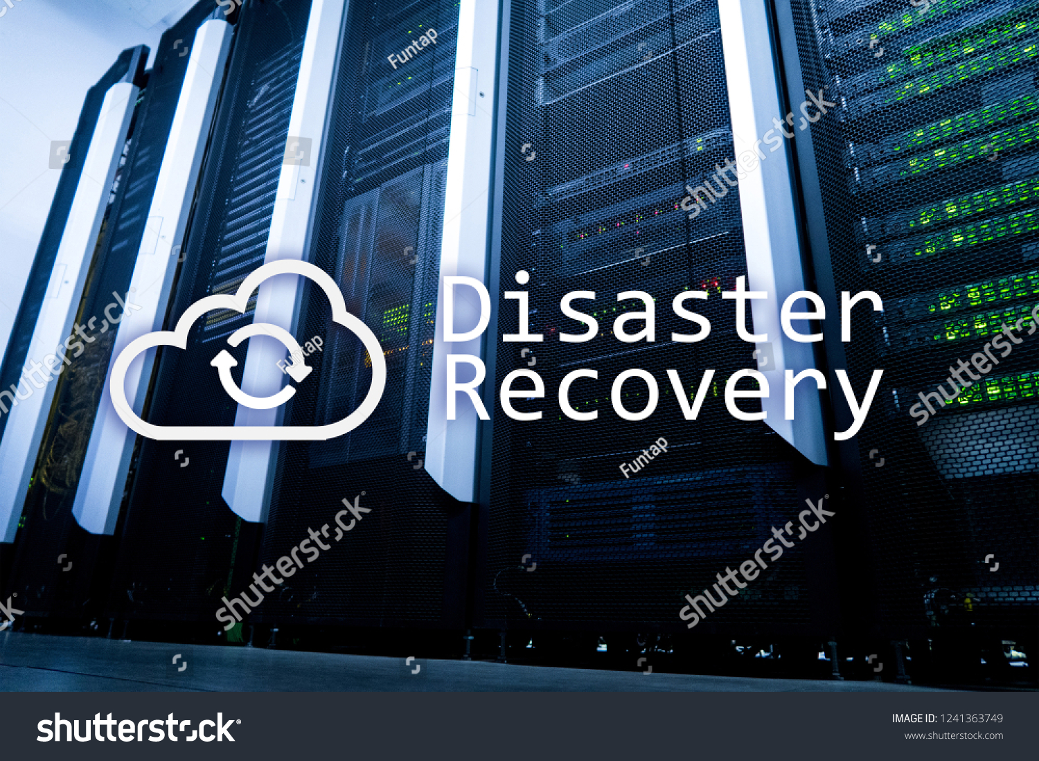 DIsaster recovery. Data loss prevention. Server room on background. #1241363749