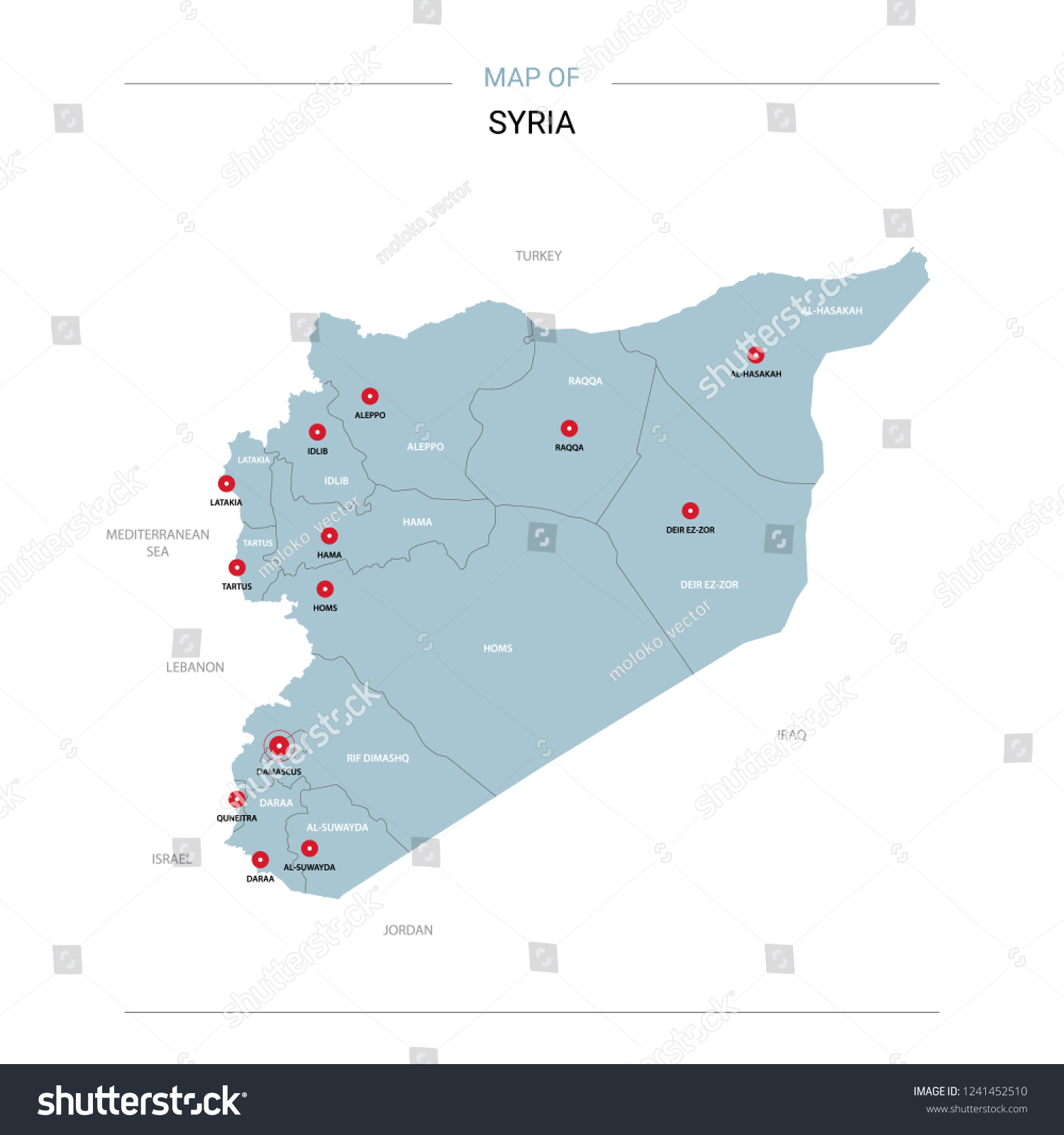 Syria vector map. Editable template with regions - Royalty Free Stock ...