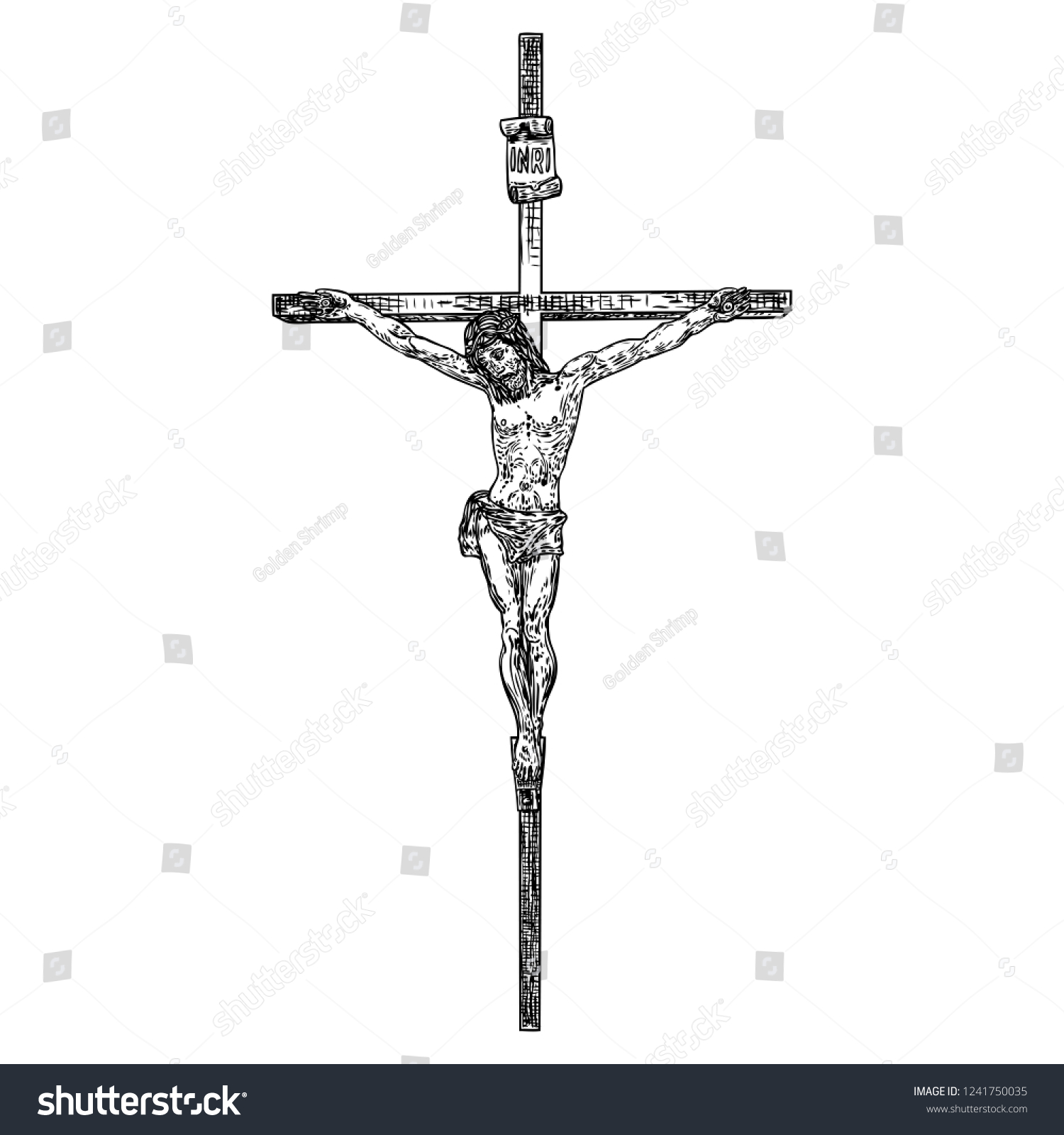 Jesus on cross from mount Golgotha. Hand drawn - Royalty Free Stock ...