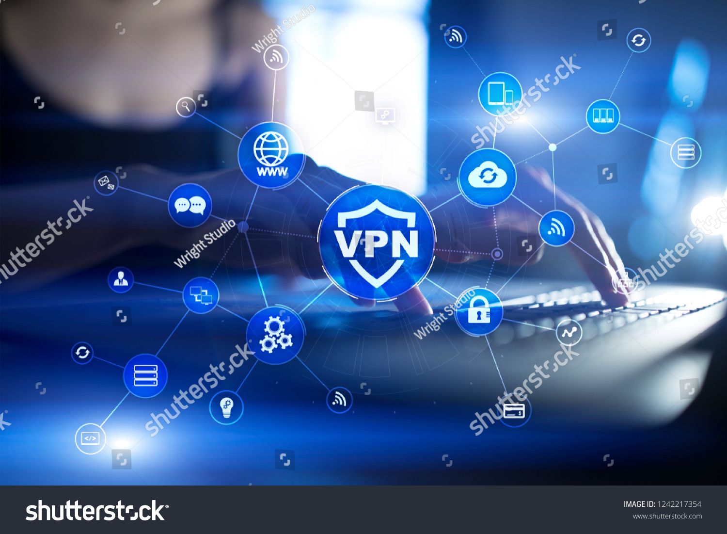 VPN Virtual Private network protocol. Cyber security and privacy connection technology. Anonymous Internet. #1242217354