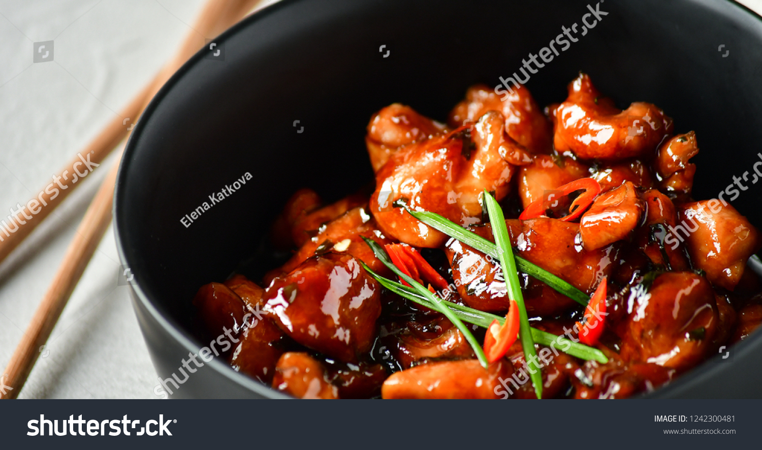 spicy chicken in sweet and sour sauce with chili pepper, Asian cuisine, Chinese cuisine, Thai cuisine, soy sauce #1242300481