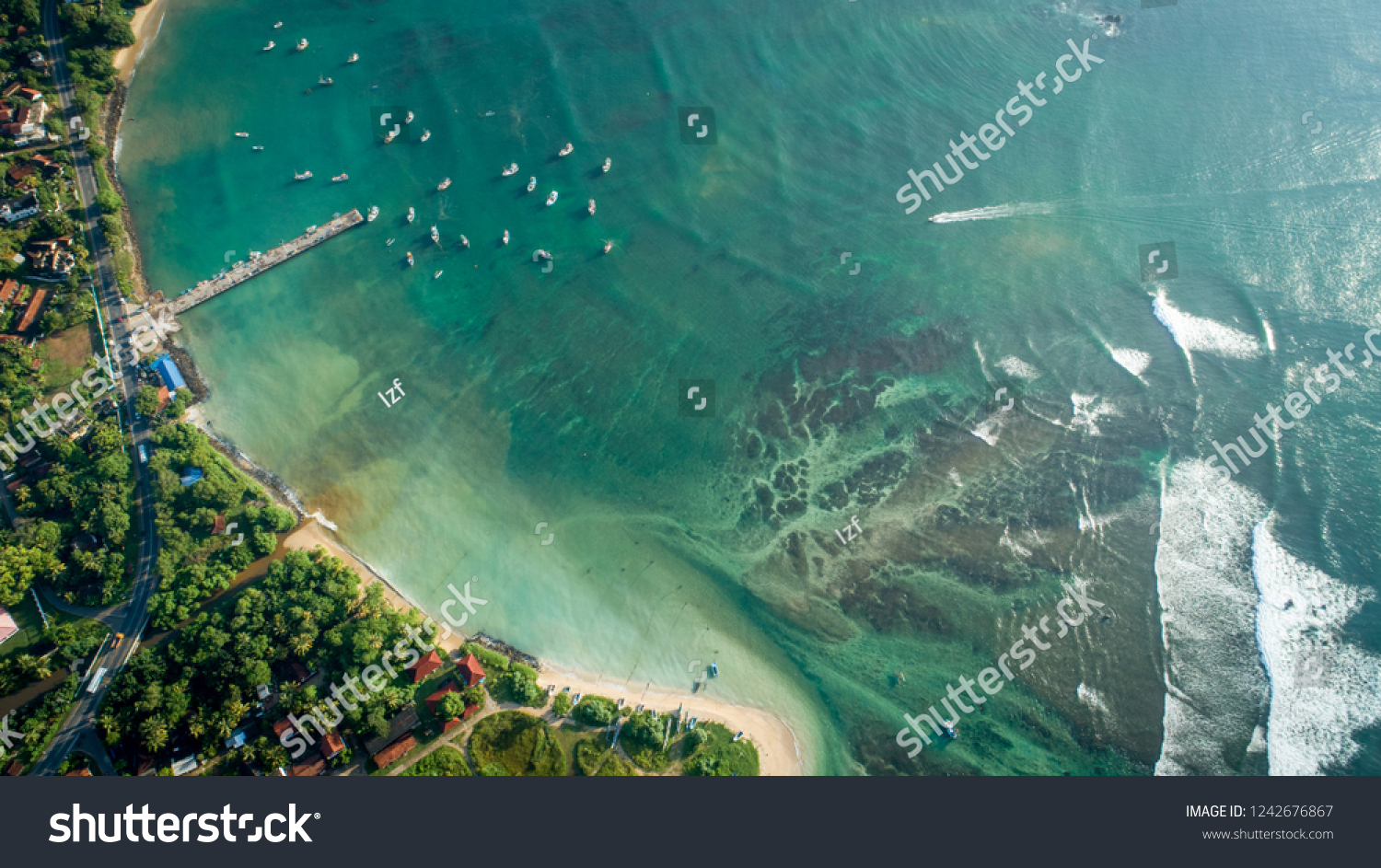 Aerial view of beautiful seascape with fisherman village in sri lanka #1242676867