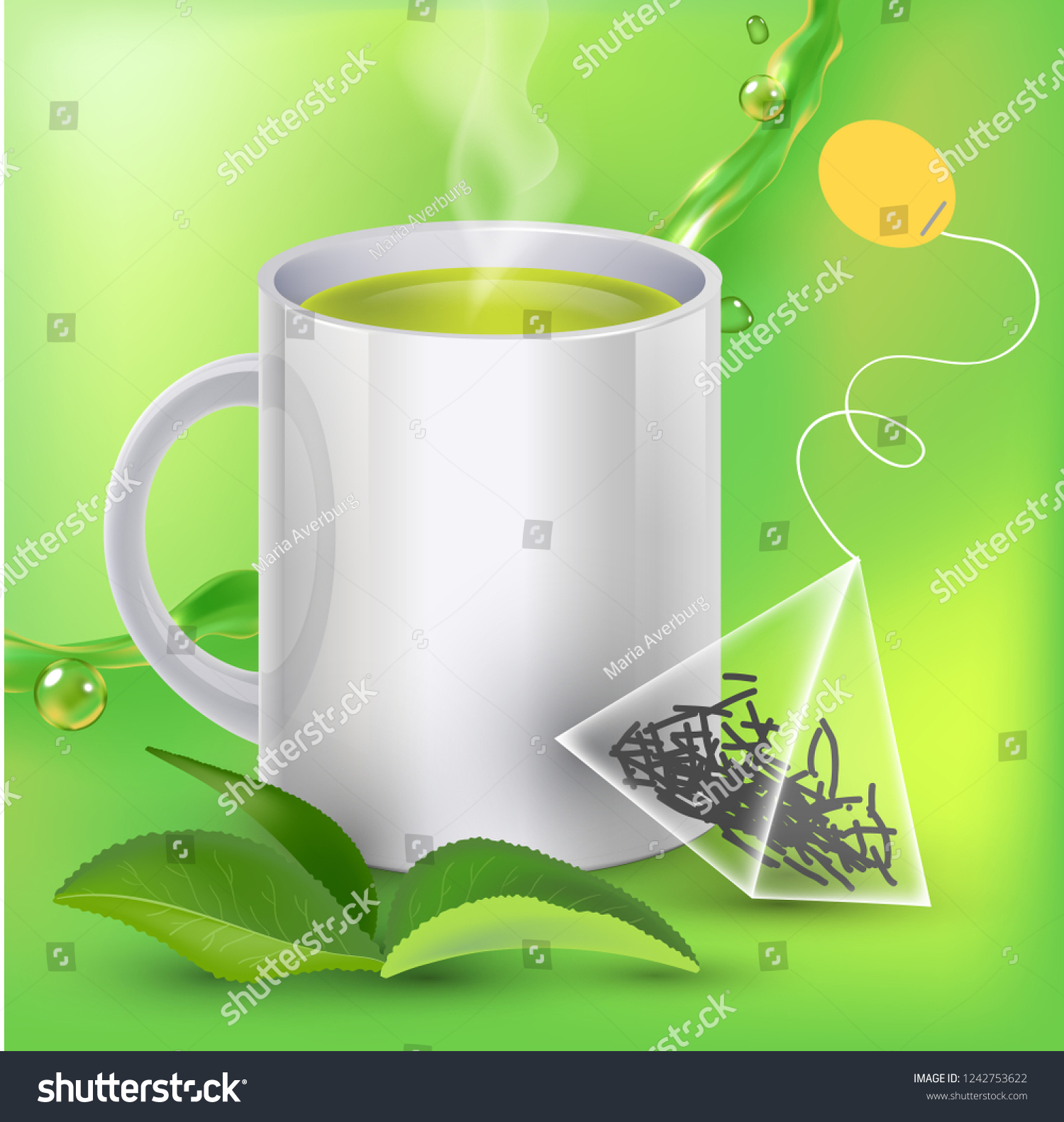 Green tea banner ads with tea leaves, green - Royalty Free Stock Vector ...