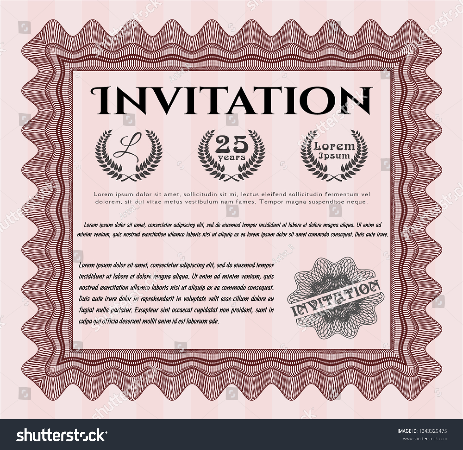 Red Vintage invitation. Money Pattern. Printer - Royalty Free Stock Vector 1243329475 - Avopix.com