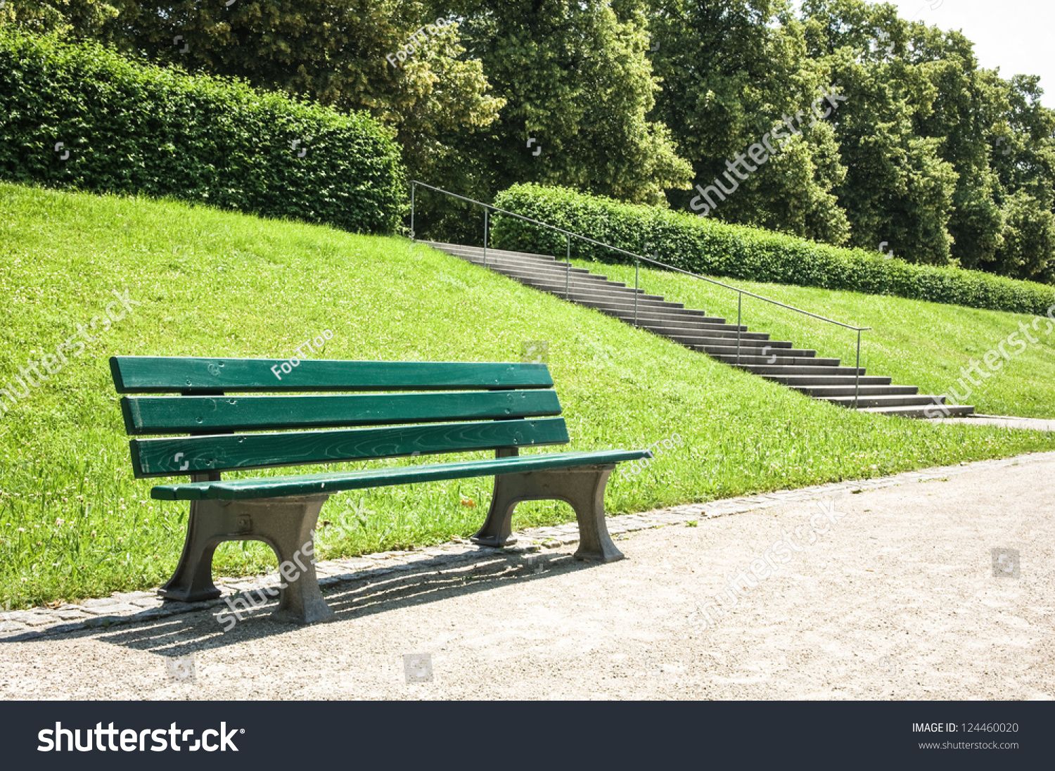 wooden park bench at a park #124460020