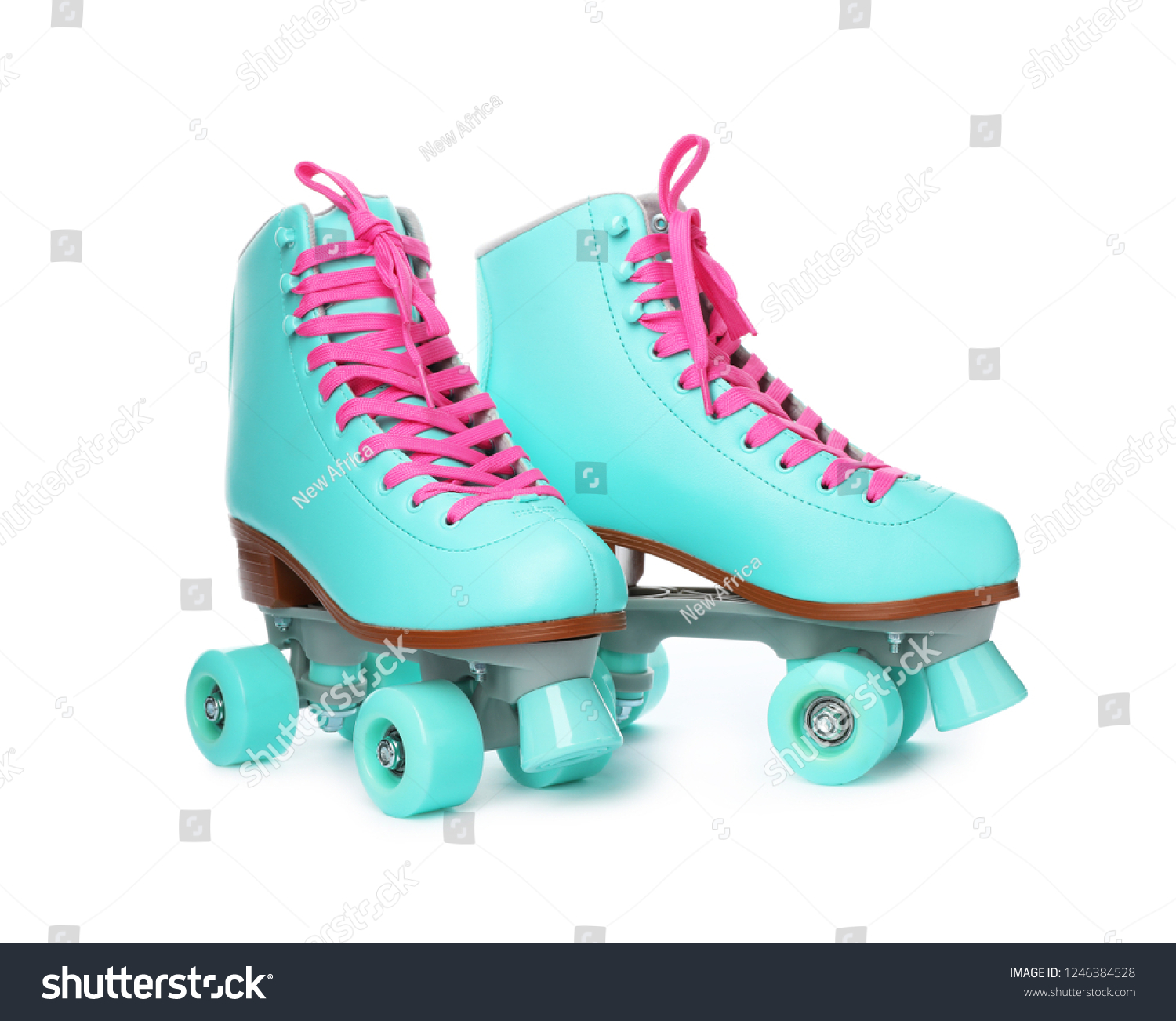 Pair of bright stylish roller skates on white background #1246384528