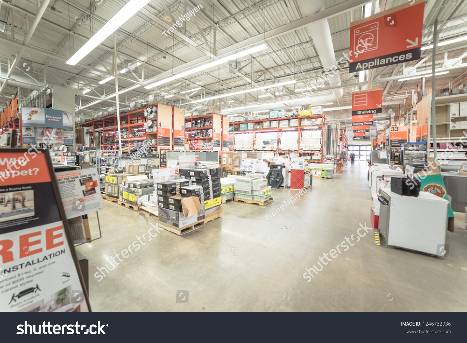 DALLAS, TX, US-DEC 1, 2018: Inside Home Depot store, American home improvement supplies retailing company that sells tools, construction products, and services #1246732936