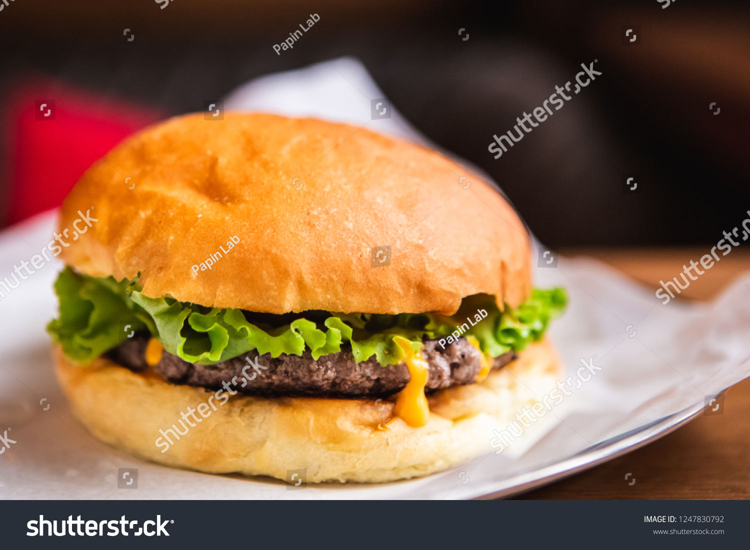 Big Tasty Sandwich - Hamburger Or American Burger With Beef, Pickles, Tomato And Sauce. Concept Fast And Unhealthy Food, Unhealthy Eating. #1247830792