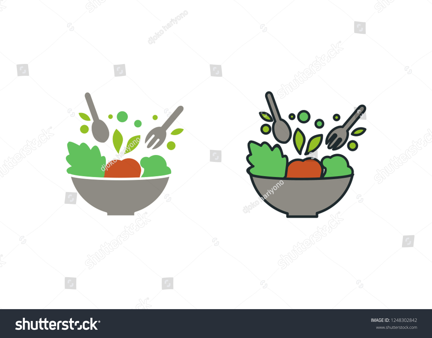 Salad Vector Designs Collection - healthy vegetables food and bowl  #1248302842