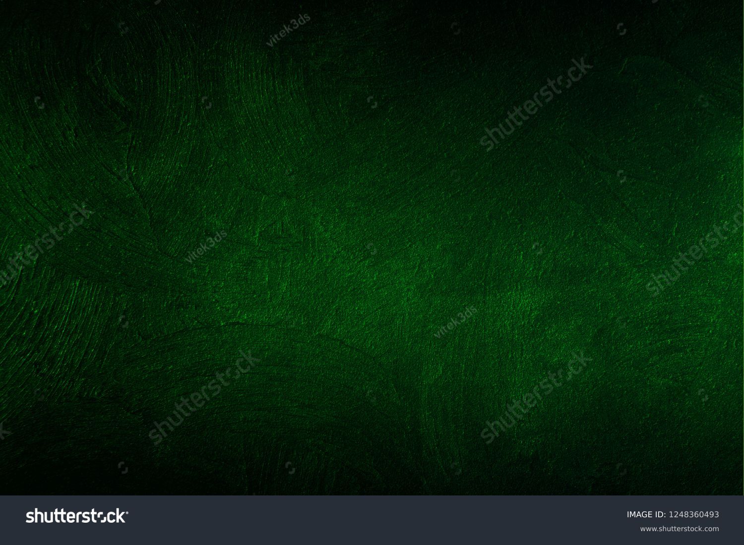 Dark green wall texture for designer background. Artistic plaster. Rough lighted surface. Abstract pattern. Bright backdrop. Raster image. #1248360493