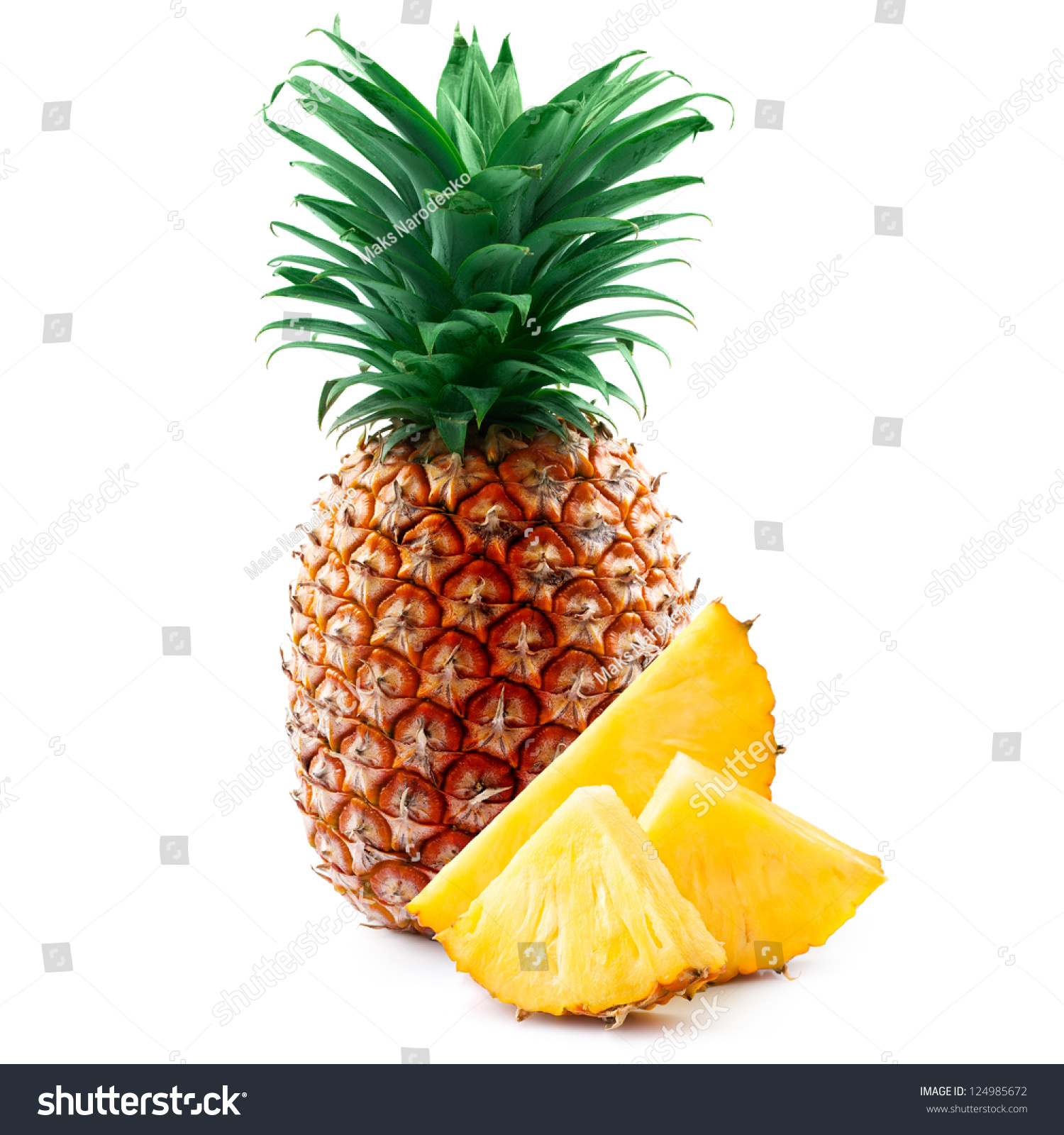 pineapple with slices isolated on white #124985672