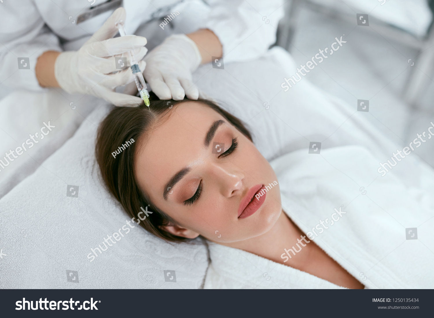 Mesotherapy For Hair Growth. Woman Receiving Injection In Head #1250135434