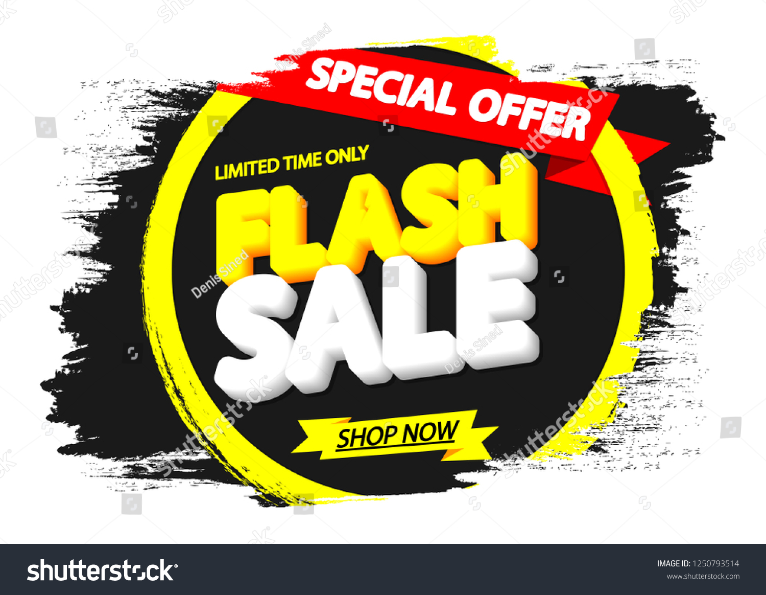 Flash Sale, banner design template, discount tag, grunge brush, special offer, red ribbon, vector illustration #1250793514