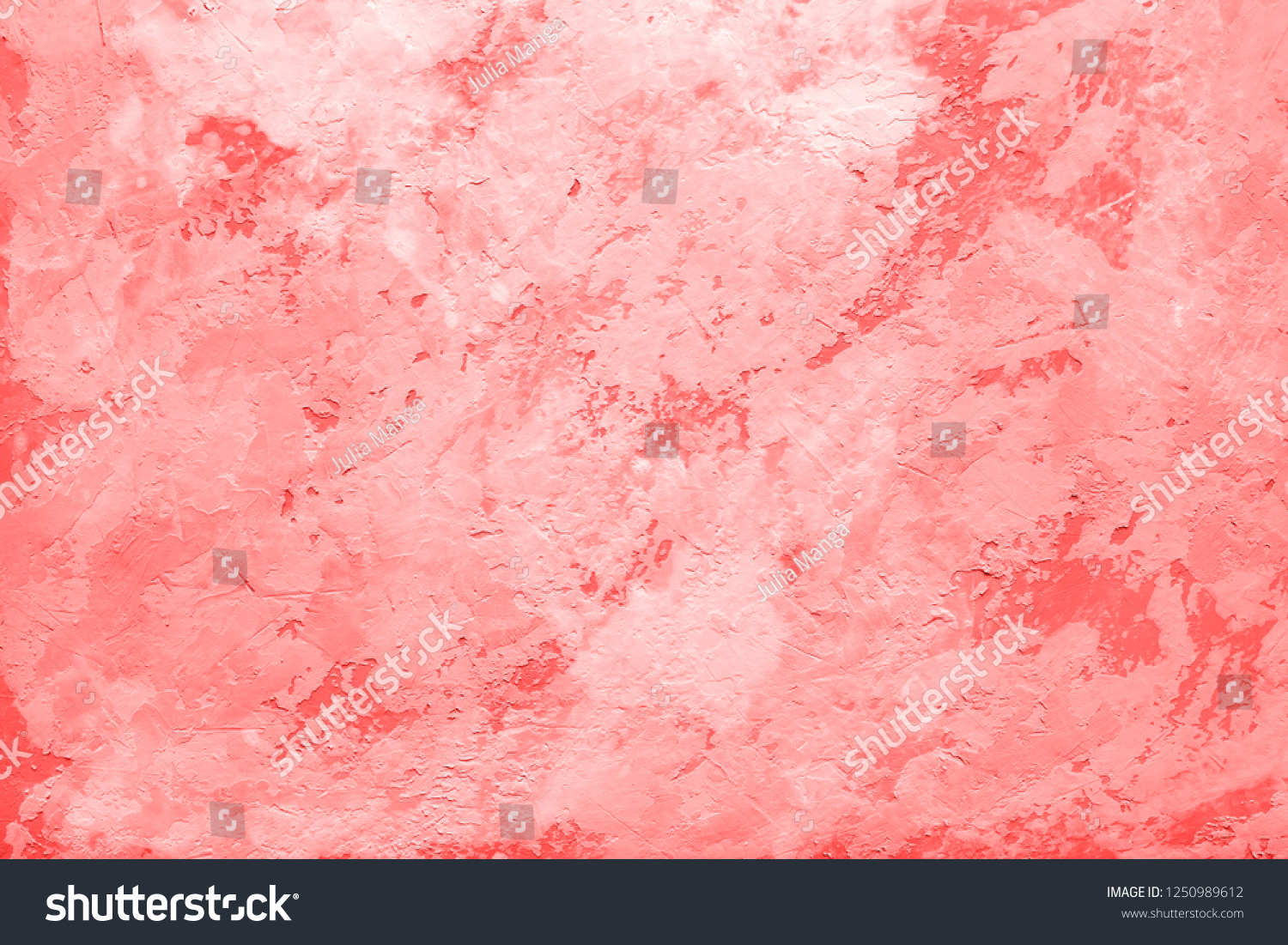 Living Coral color of the Year 2019 on abstract background or decorative texture of old stucco wall, plaster. Home decor. #1250989612