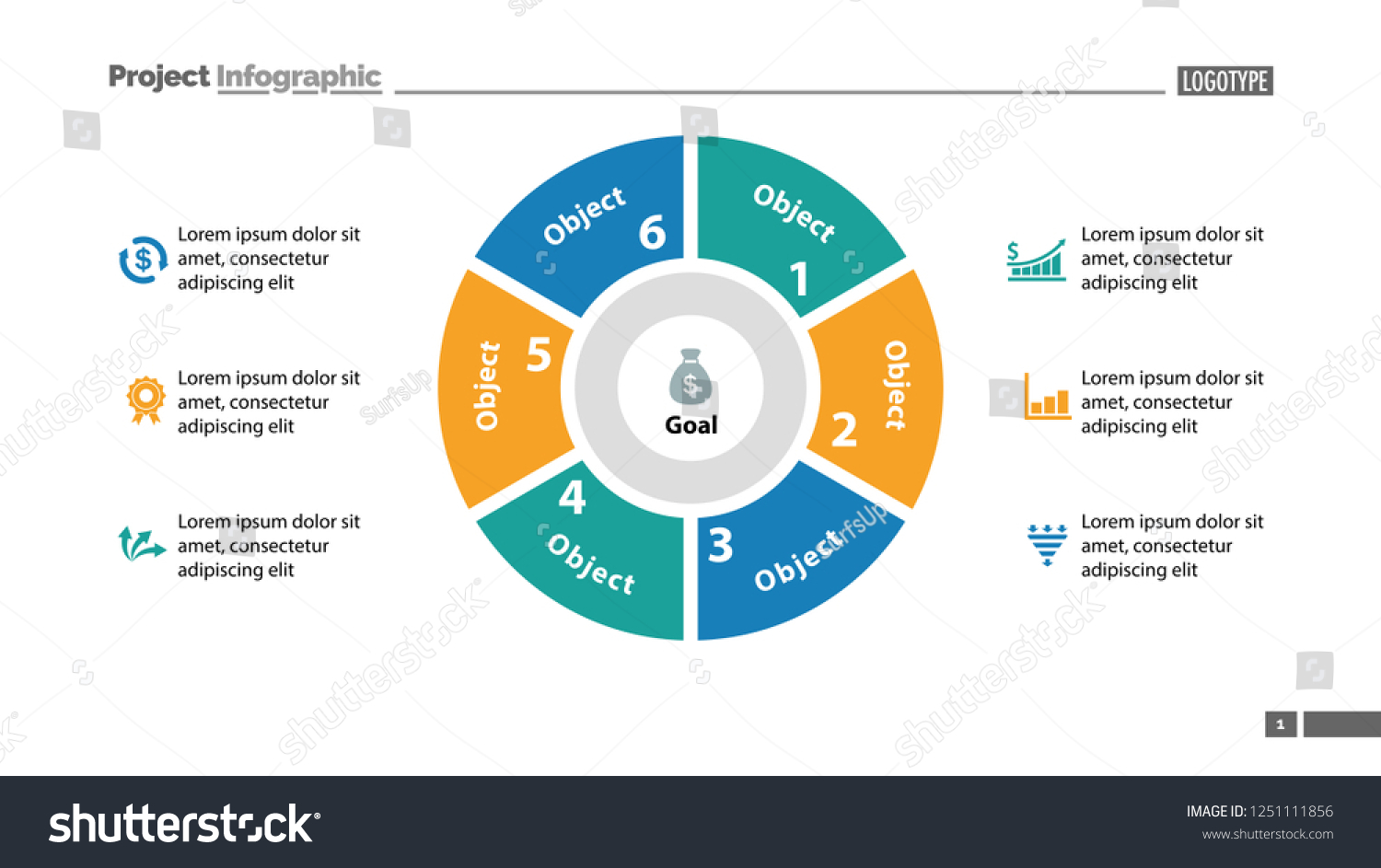 Pie chart with six parts template. Business data - Royalty Free Stock ...