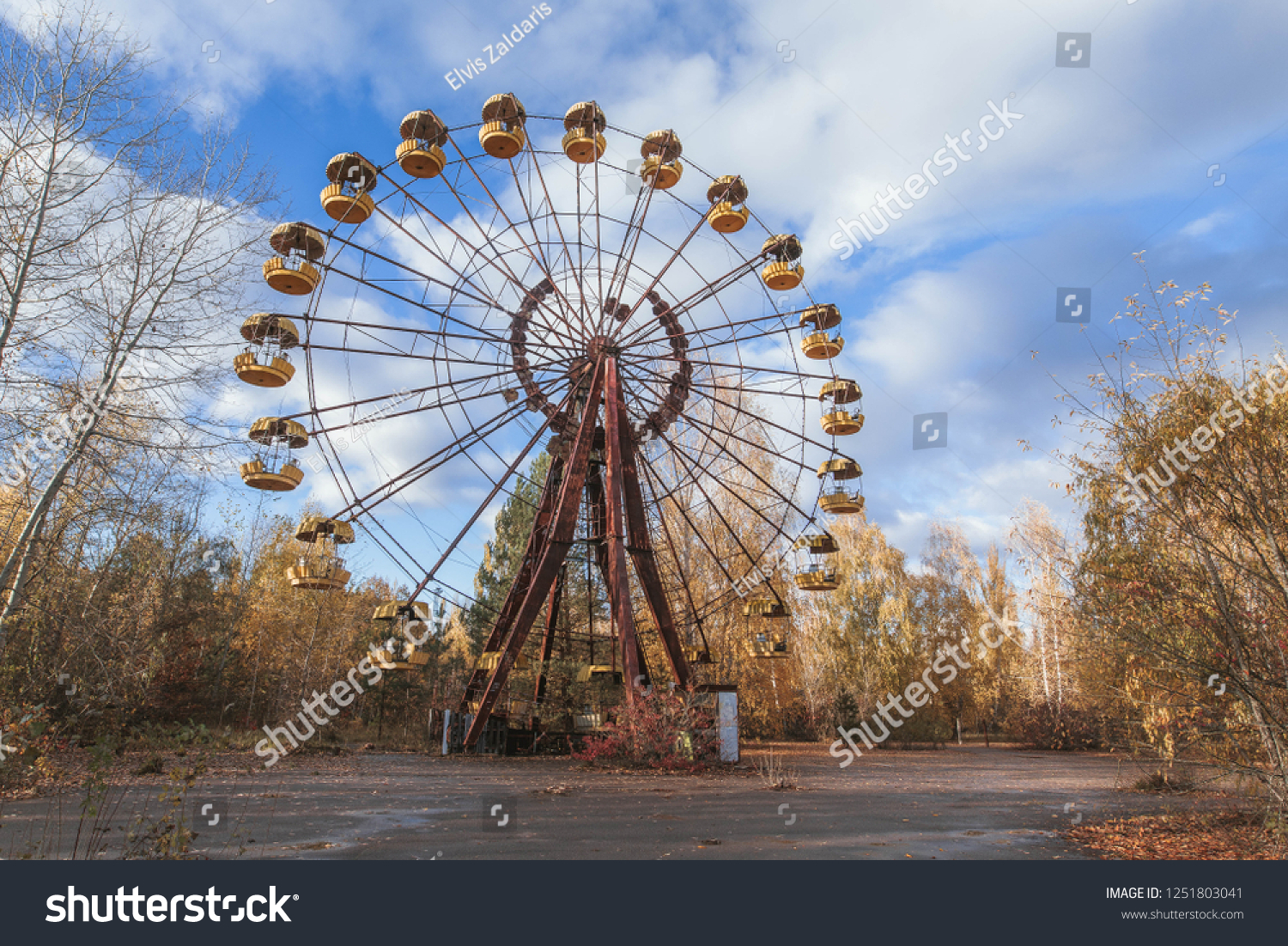Pripyat, Ukraine. A never opened Ferris Wheel in Amusement park in abandoned city of Pripyat in Chernobyl exclusion zone in Ukraine. #1251803041