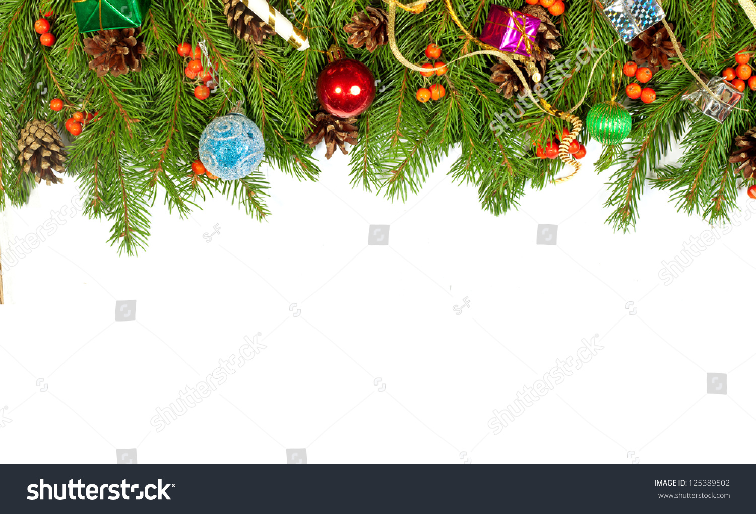 Christmas background with balls and decorations isolated on white background #125389502