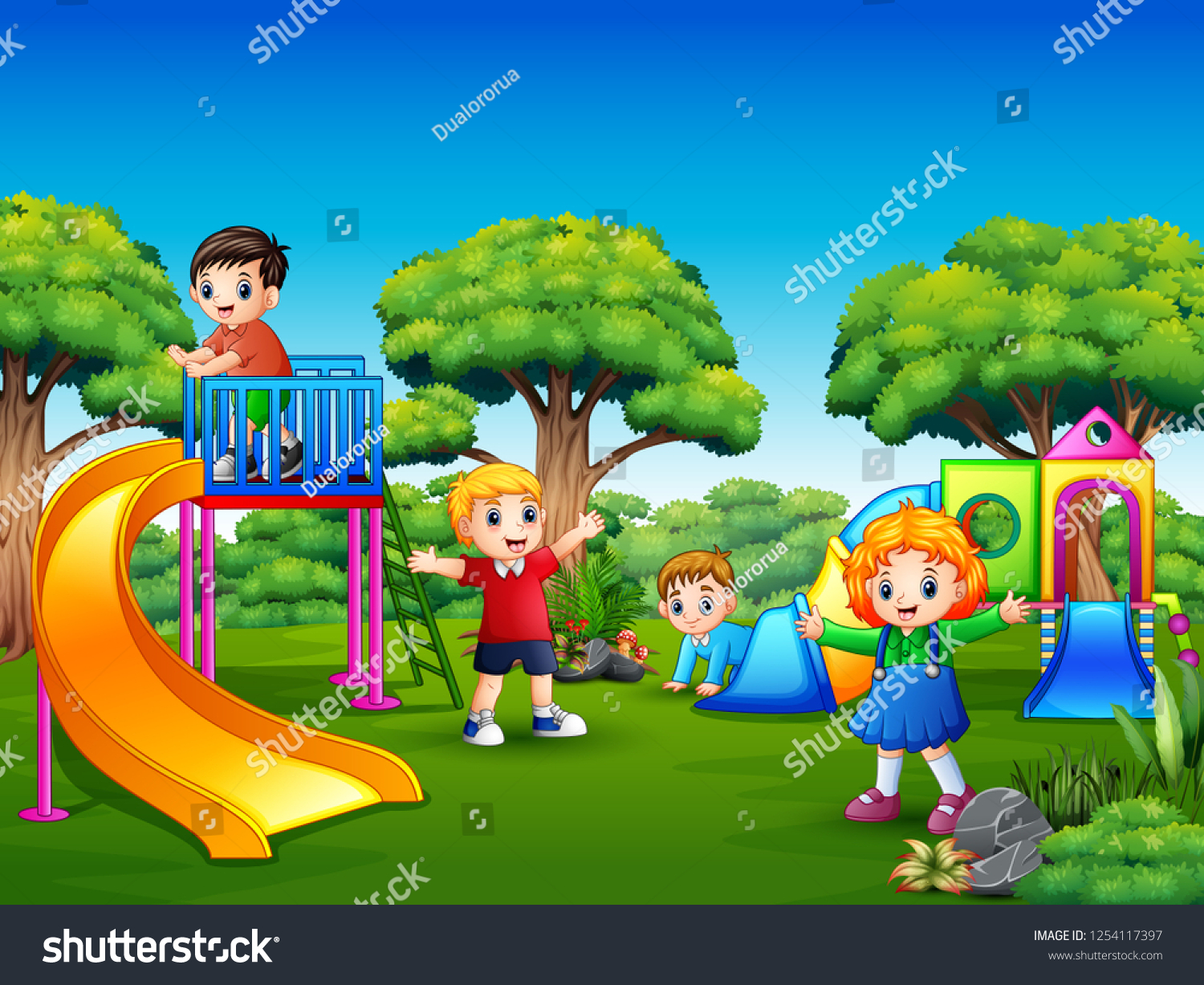 Happy kids playing in the playground - Royalty Free Stock Photo ...