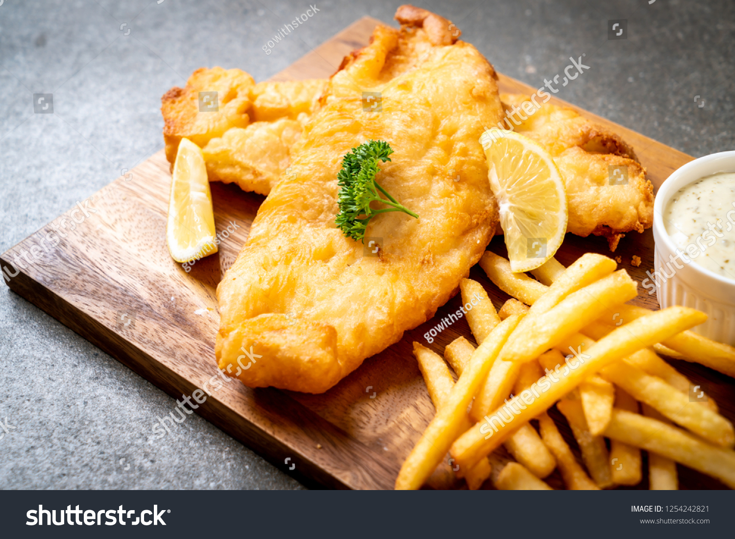 fish and chips with french fries - unhealthy food #1254242821