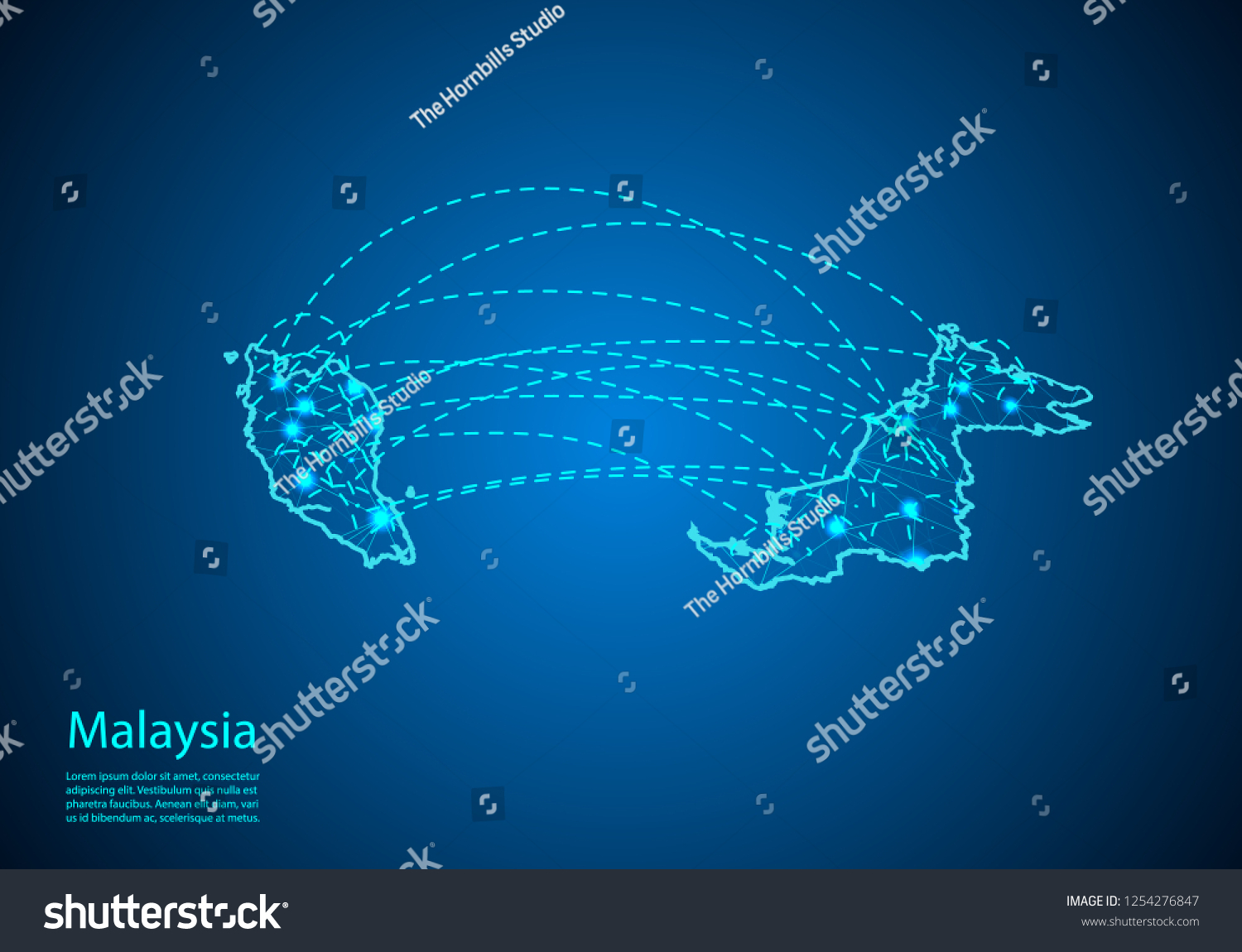 Malaysia Map With Nodes Linked By Lines. Concept - Royalty Free Stock ...