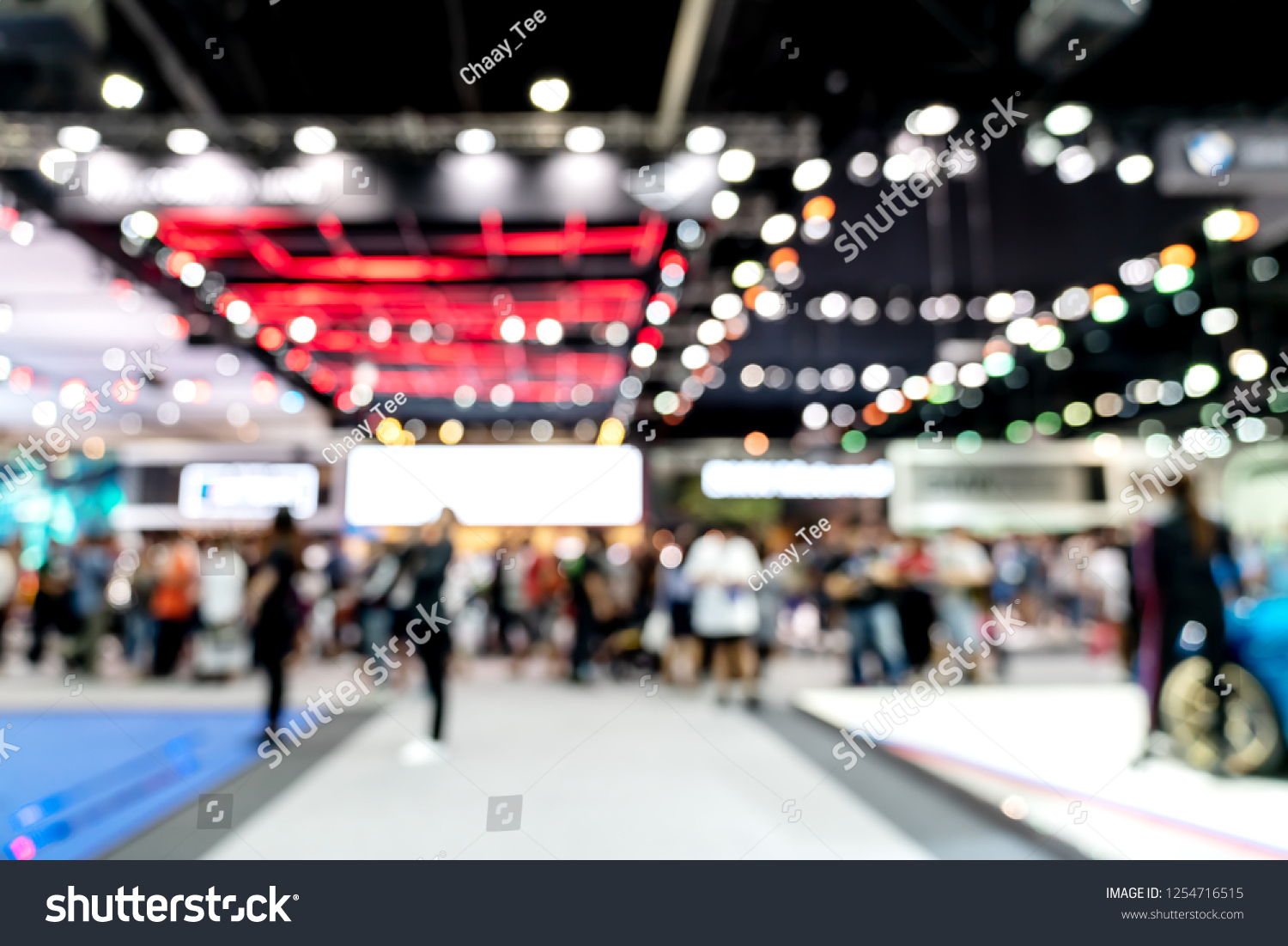 Abstract blurred defocused tradeshow event exhibition, business convention show, job fair, technology expo. Organization company trade fair event. Marketing advertisement concept. #1254716515
