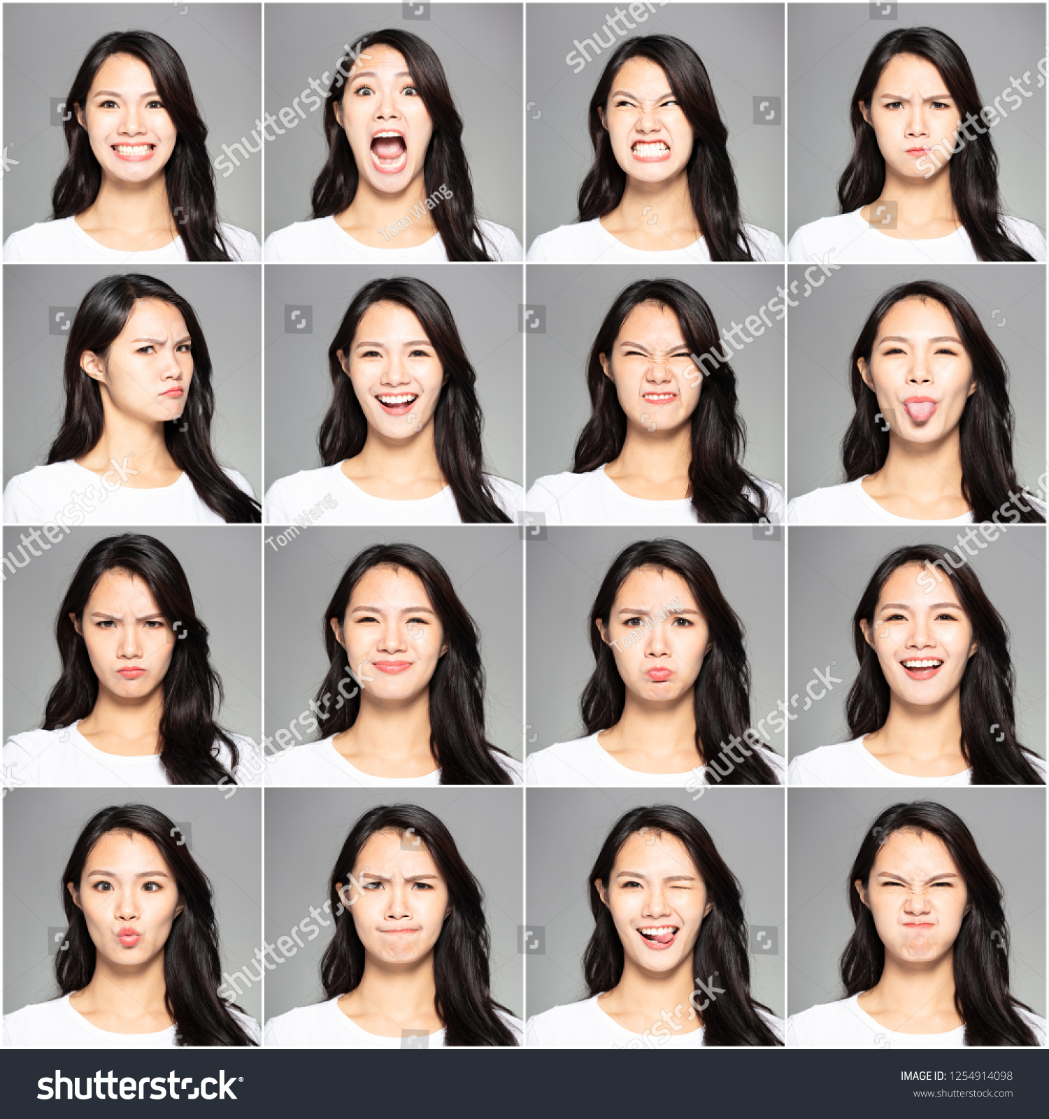 collage with different emotions in same young woman #1254914098