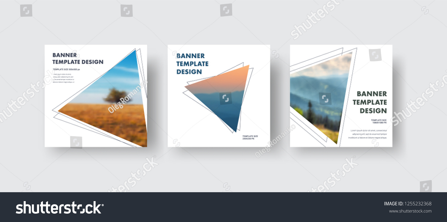 Templates square white web banners standard size with a triangle for the photo. Minimalistic design for social media publications. Set #1255232368