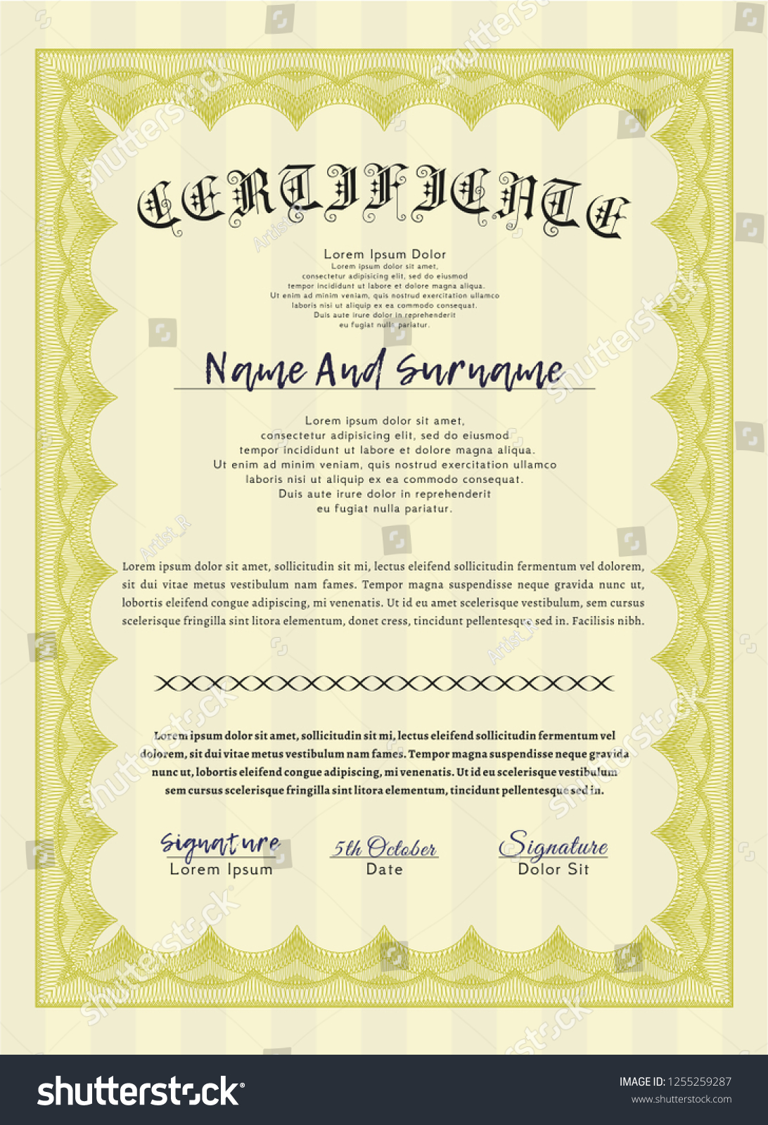 Yellow Certificate or diploma template. With - Royalty Free Stock ...