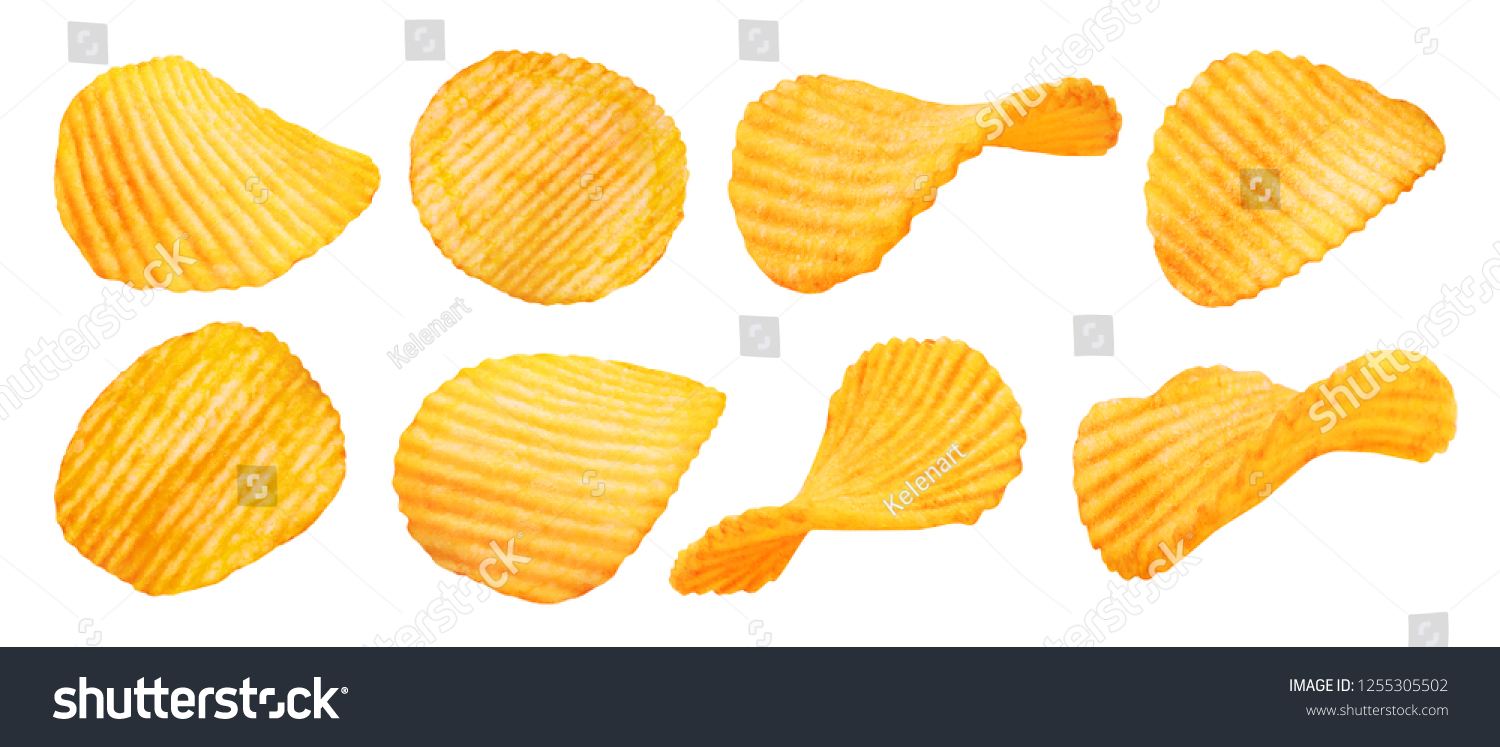 Potato chips isolated on white background. Collection. #1255305502