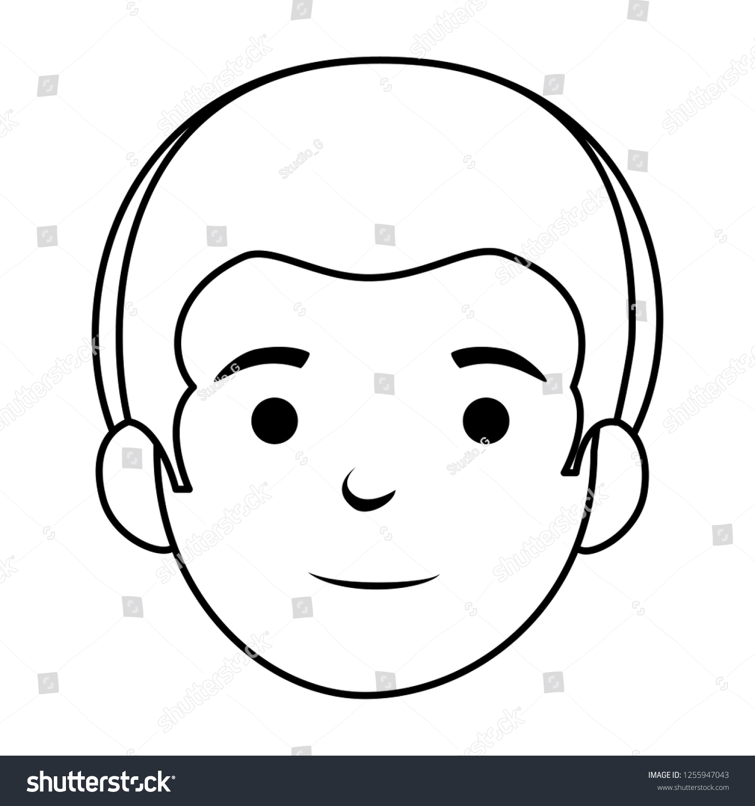 Cute Little Boy Head Character Royalty Free Stock Vector 1255947043