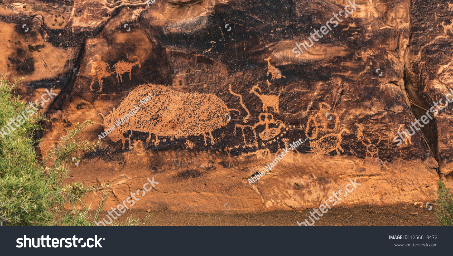 The "Big Buffalo" petroglyph rock art panel in Nine Mile Canyon, near Price, Utah, USA.  Called the "world's longest art gallery," the art was made over 1000+ years by Archaic Fremont and modern Ute. #1256613472