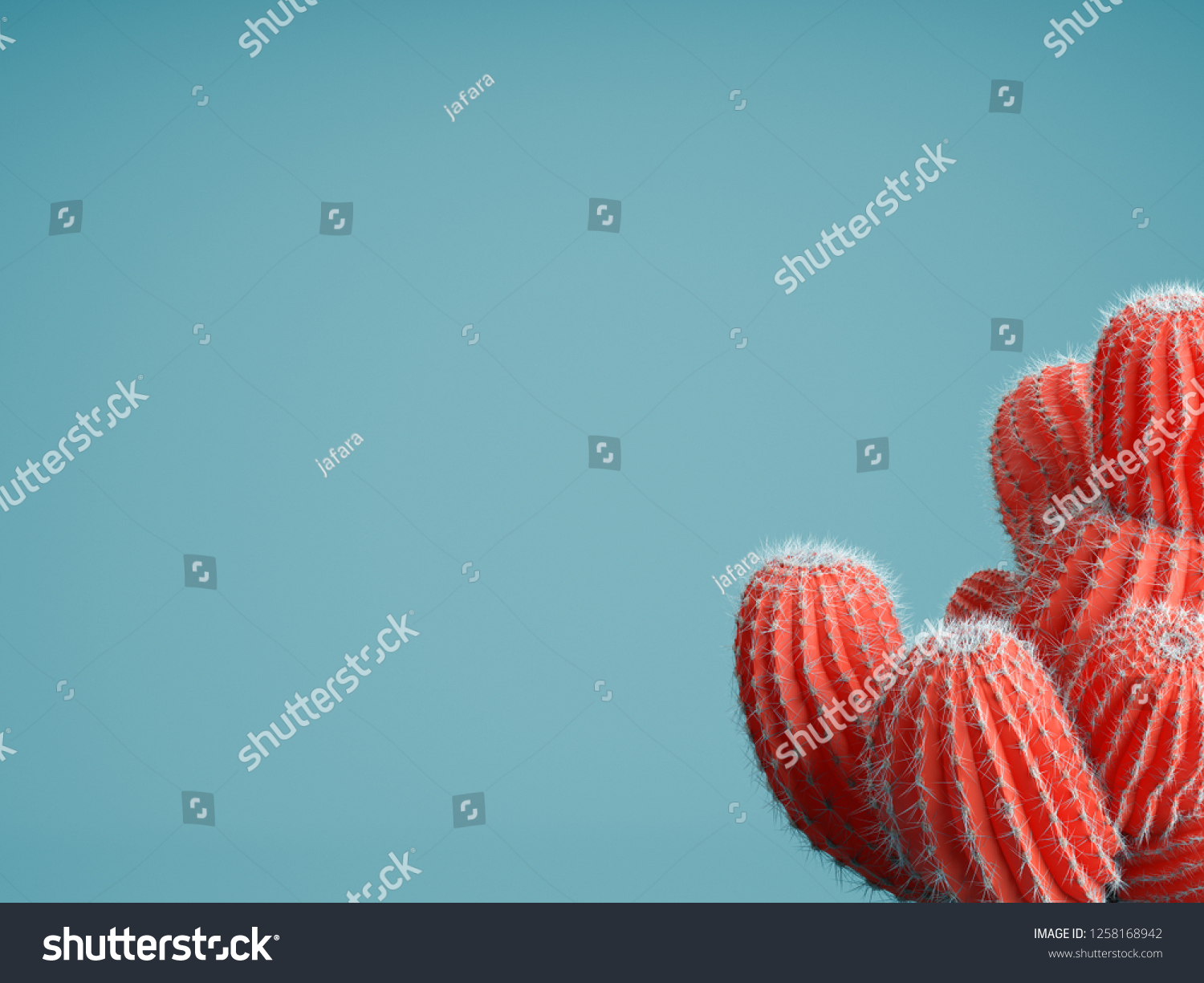 Living Coral color of the Year 2019. Background with cactus in trendy color #1258168942