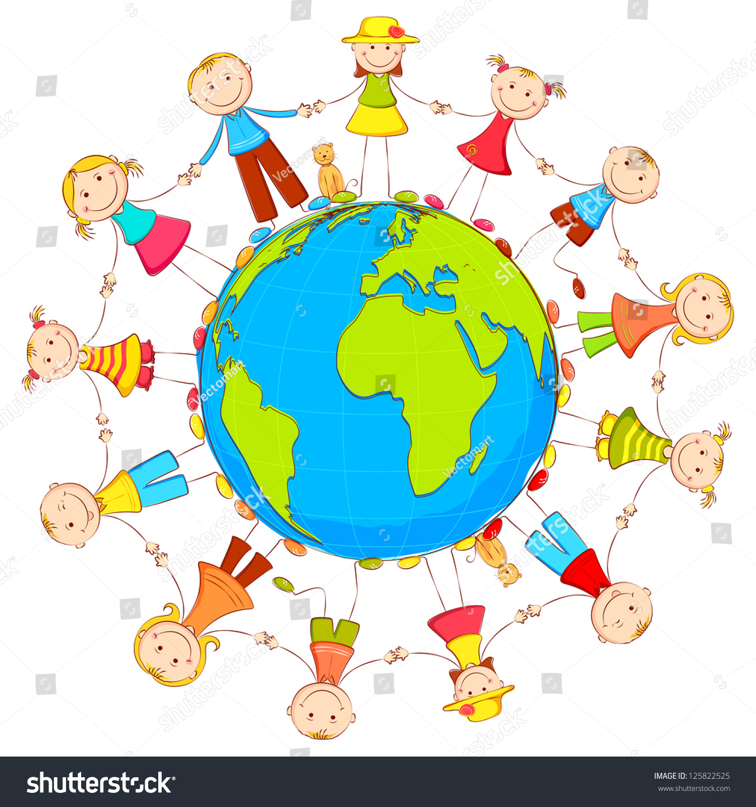 Illustration Of Kids Joining Hand Standing - Royalty Free Stock Vector 