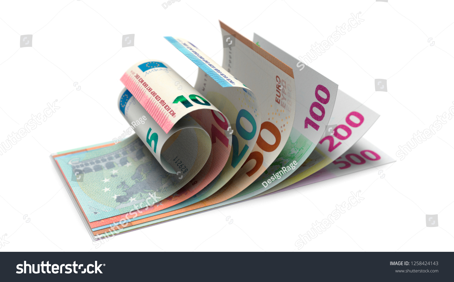 rolled euro bills money stack #1258424143