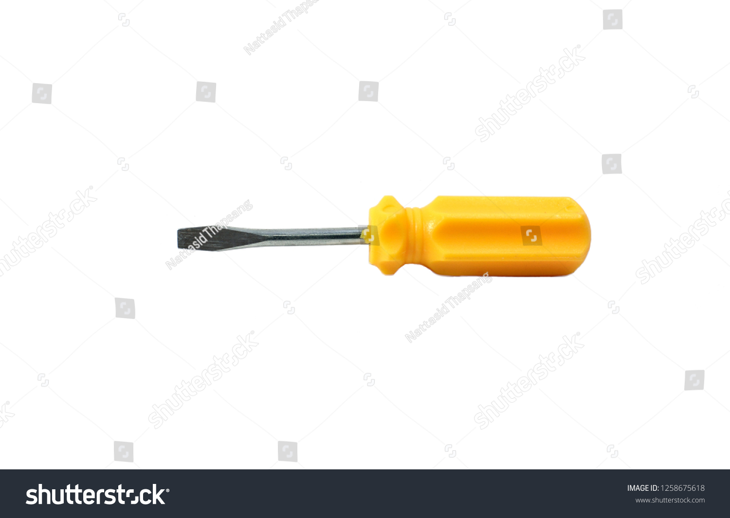 this is small yellow screwdriver isolated on white background #1258675618