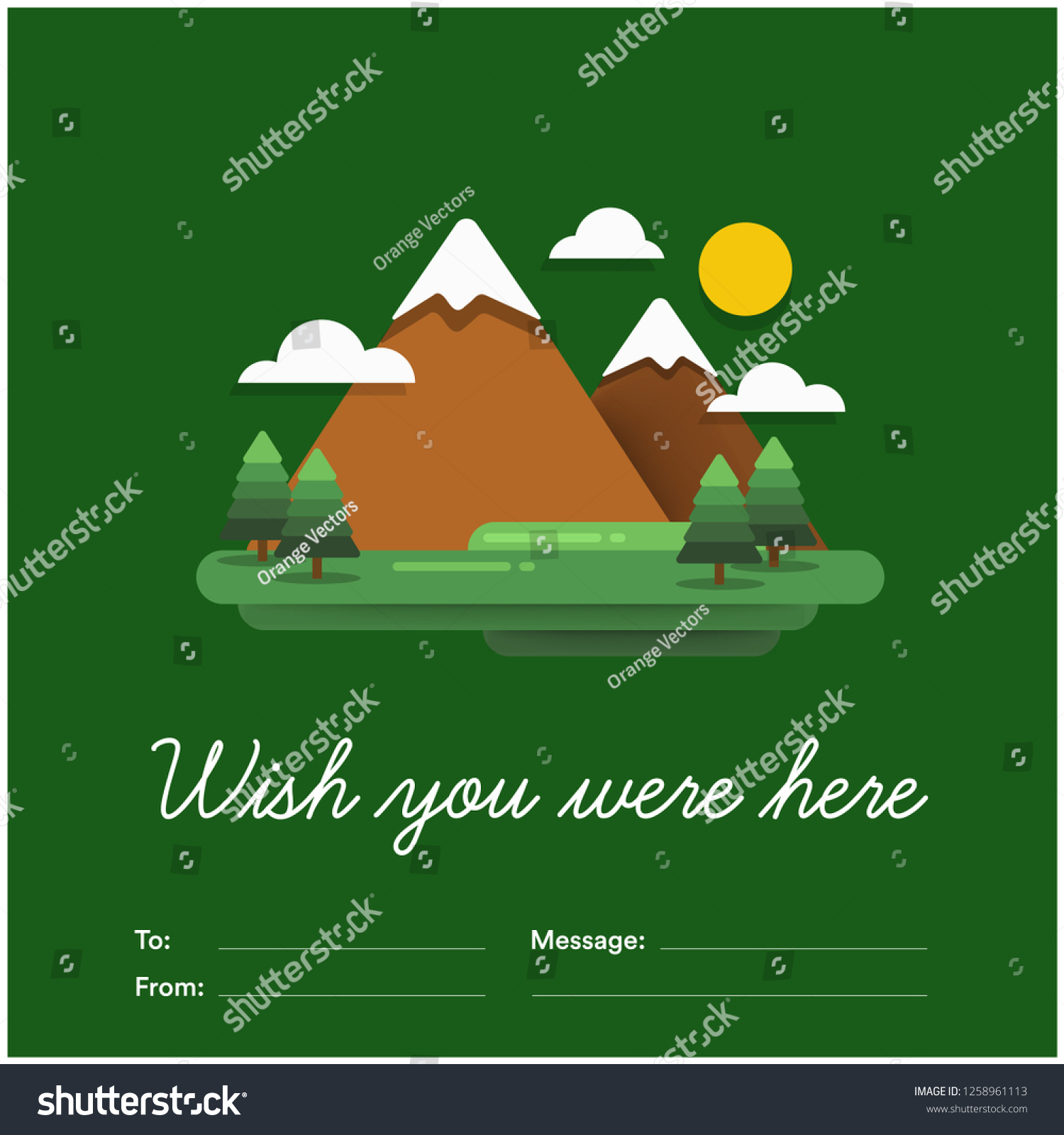 Wish You Were Here Mountain Illustration Card with To and From Details  #1258961113