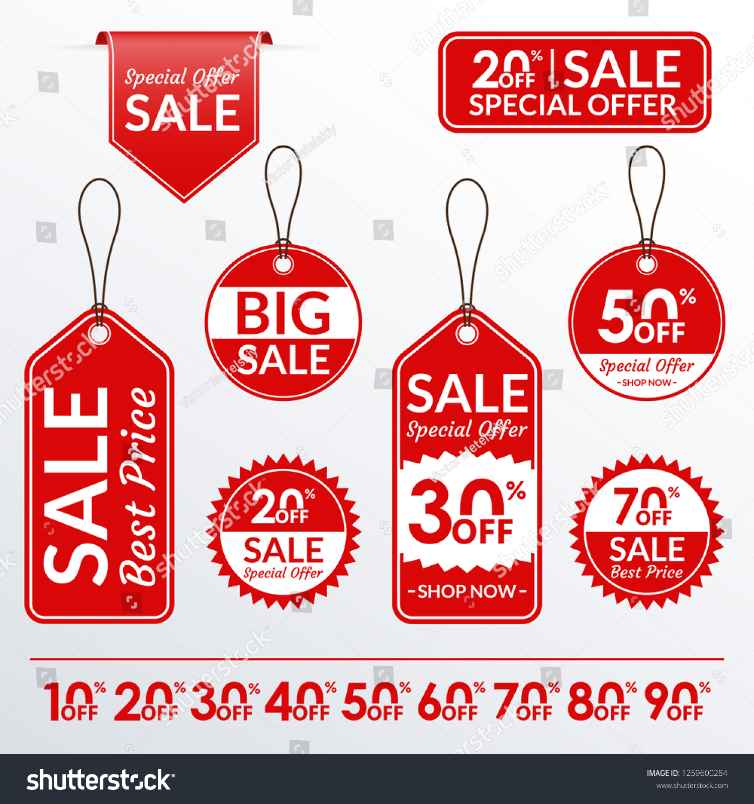 Price tag set. Sale and discount labels collection. Price off stickers. Vector illustration. #1259600284
