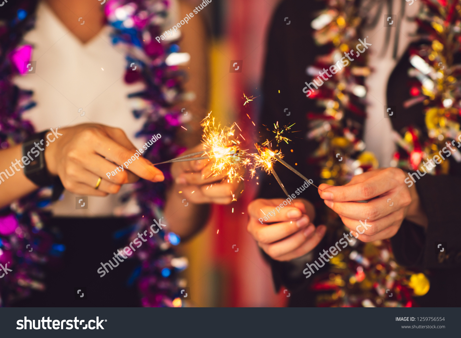  Group of friends staff party celebrate new year Christmas party. Meeting Club birthday cheer concert dancing confetti. #1259756554