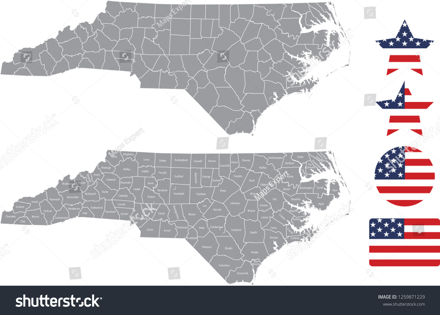 North Carolina county map vector outline in gray - Royalty Free Stock ...