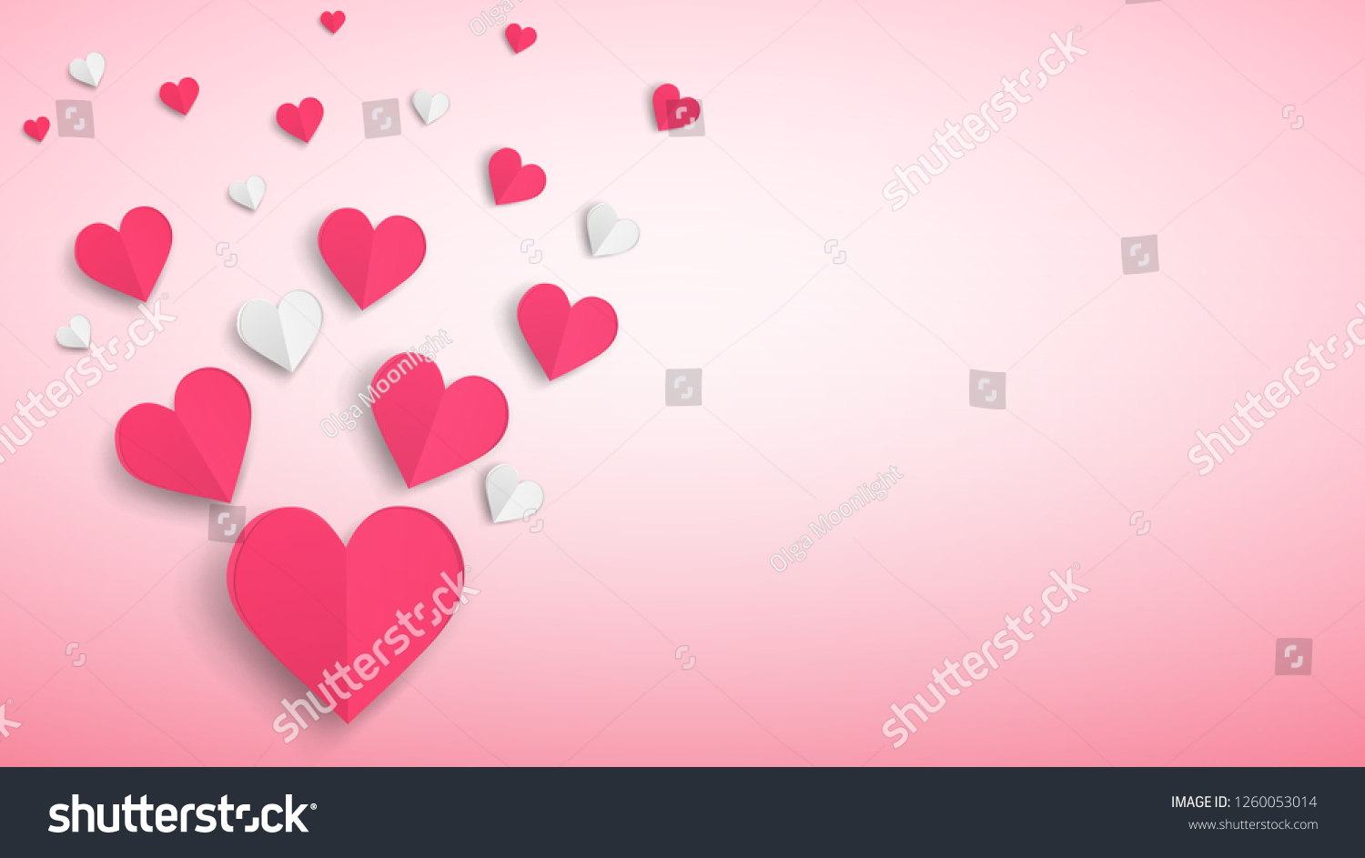 Background with many paper volume hearts, red and white on pink #1260053014