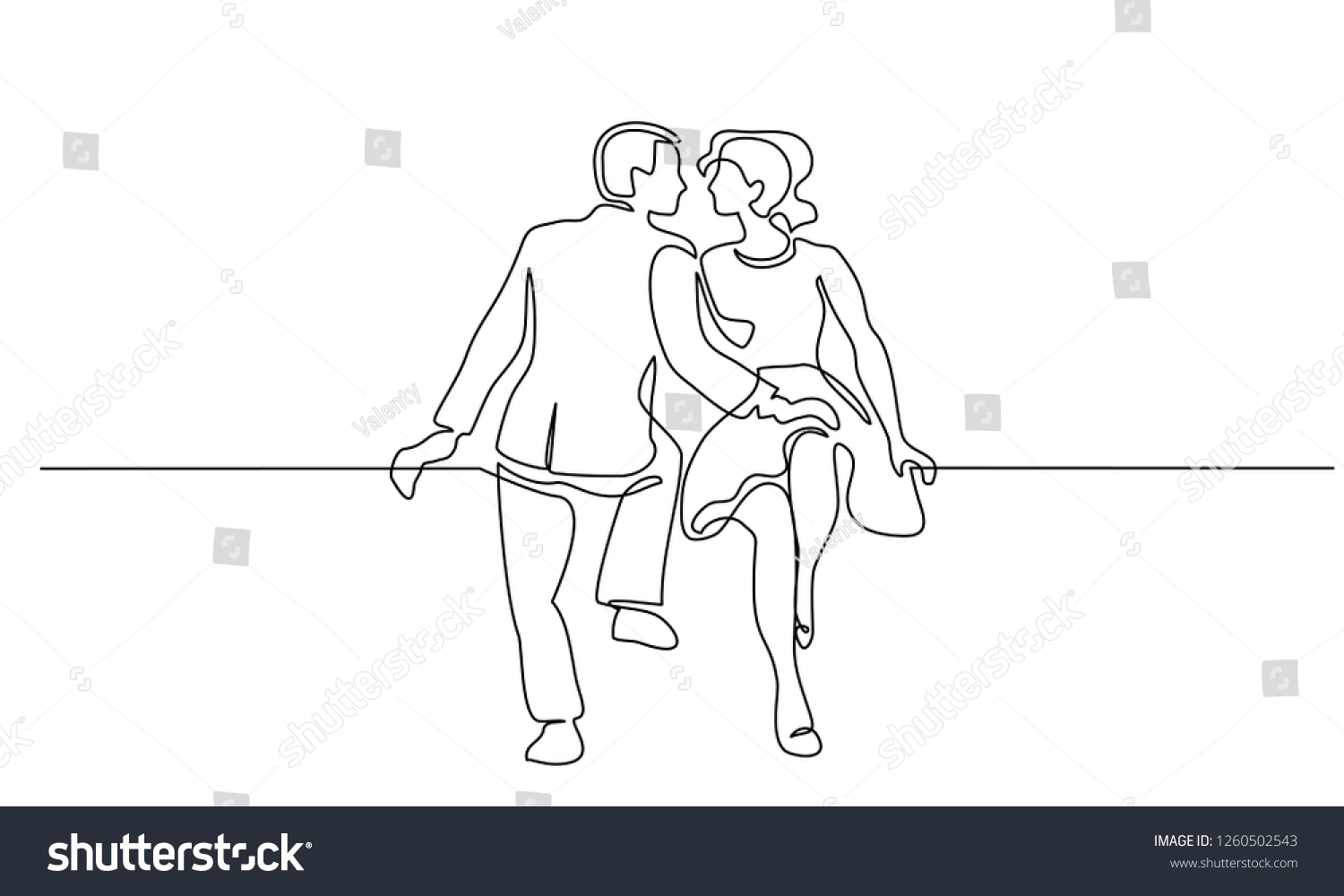 Continuous One Line Drawing Loving Couple Woman Royalty Free Stock Vector 1260502543