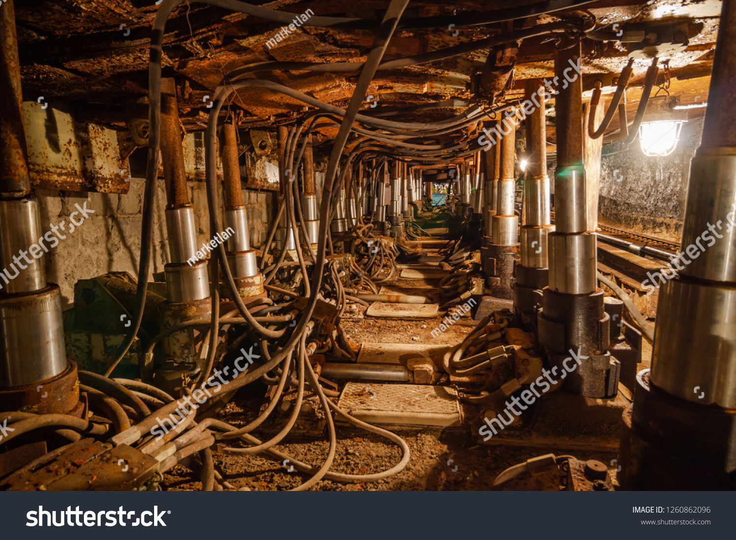 Underground coal mine with automated timbering. Coalface, drift. #1260862096