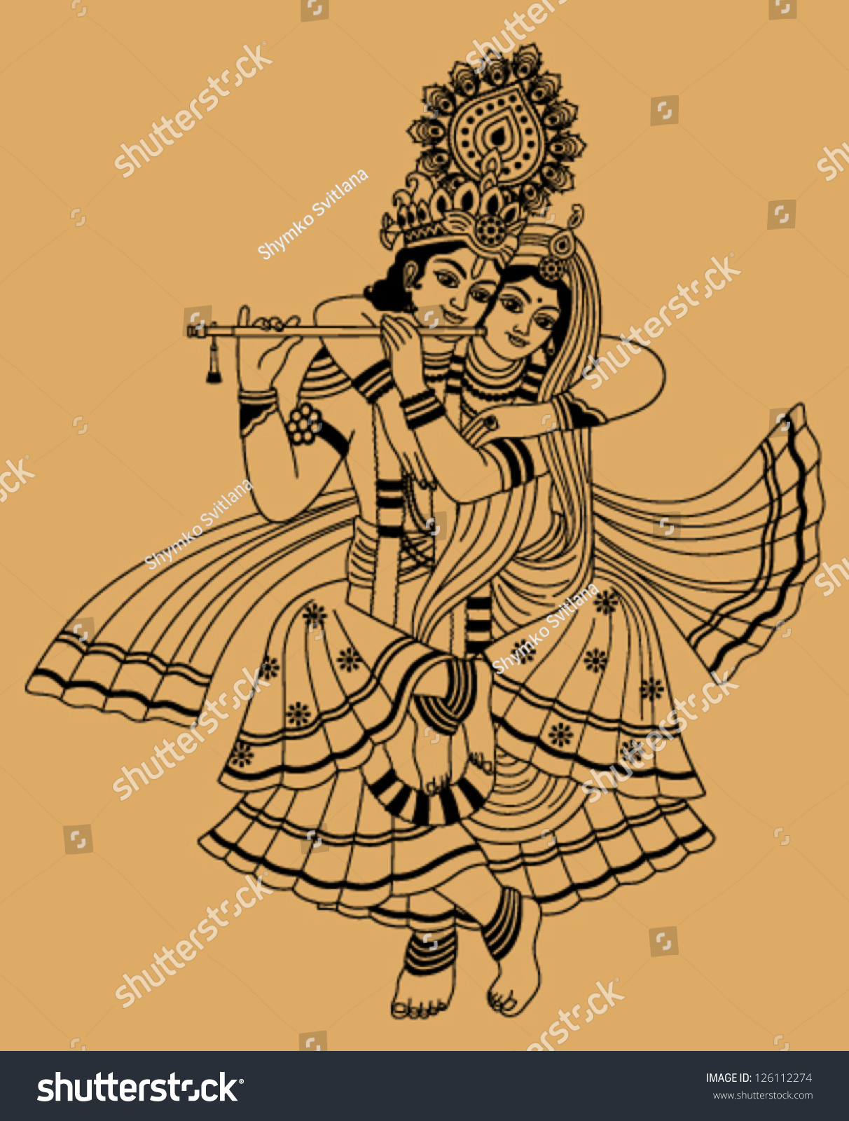 Royalty Free Krishna And His Wife On A Beige 126112274 Stock Photo