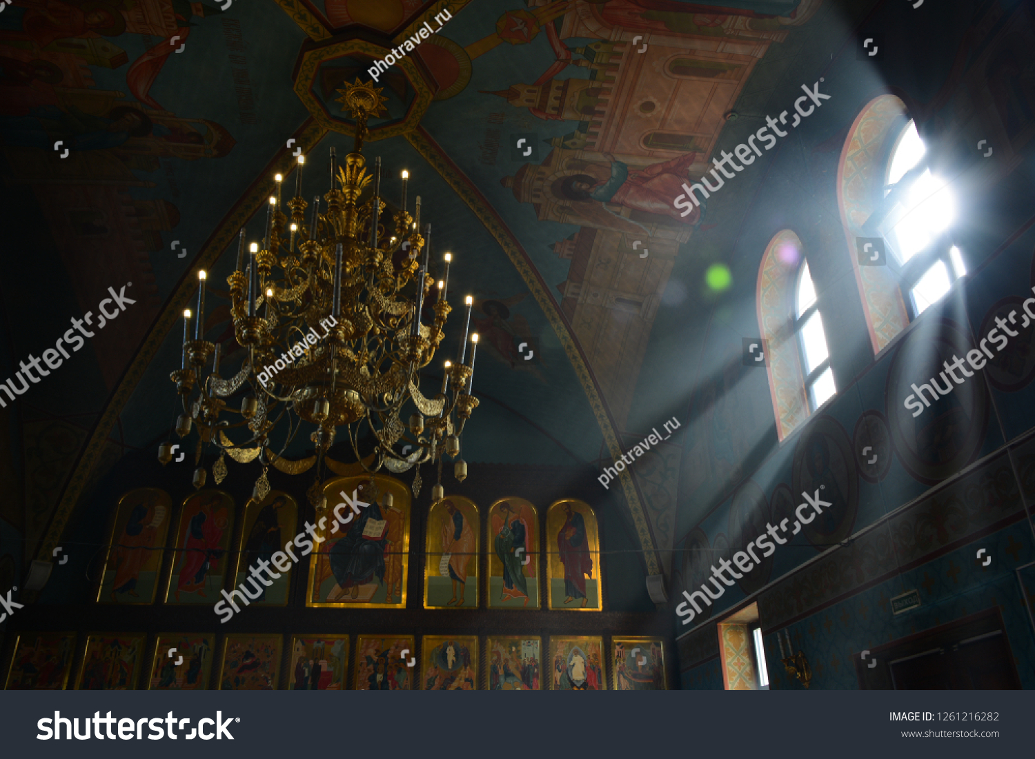 NIZHNY NOVGOROD, RUSSIA - AUGUST 24, 2018:  Sunlight in orthodox church in Lukoyanov city in Nizhny Novgorod region #1261216282