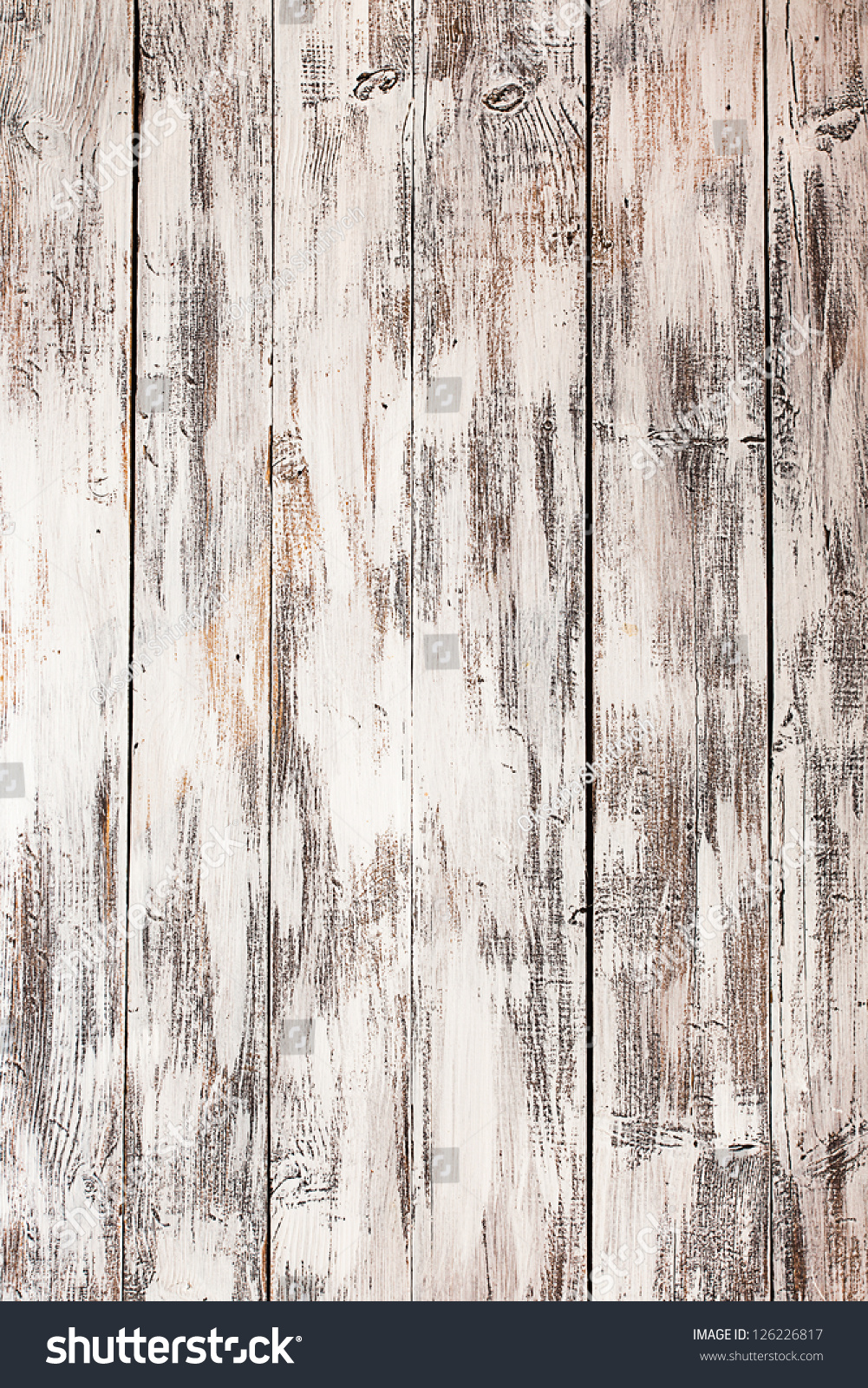 Empty old shabby white painted wooden background #126226817