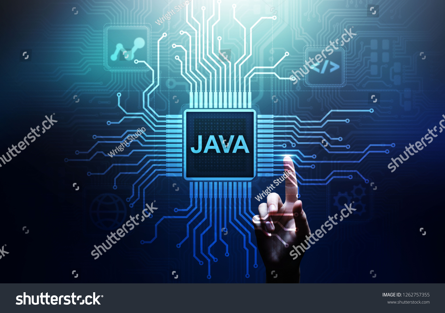 Java programming language application and web development concept on virtual screen. #1262757355
